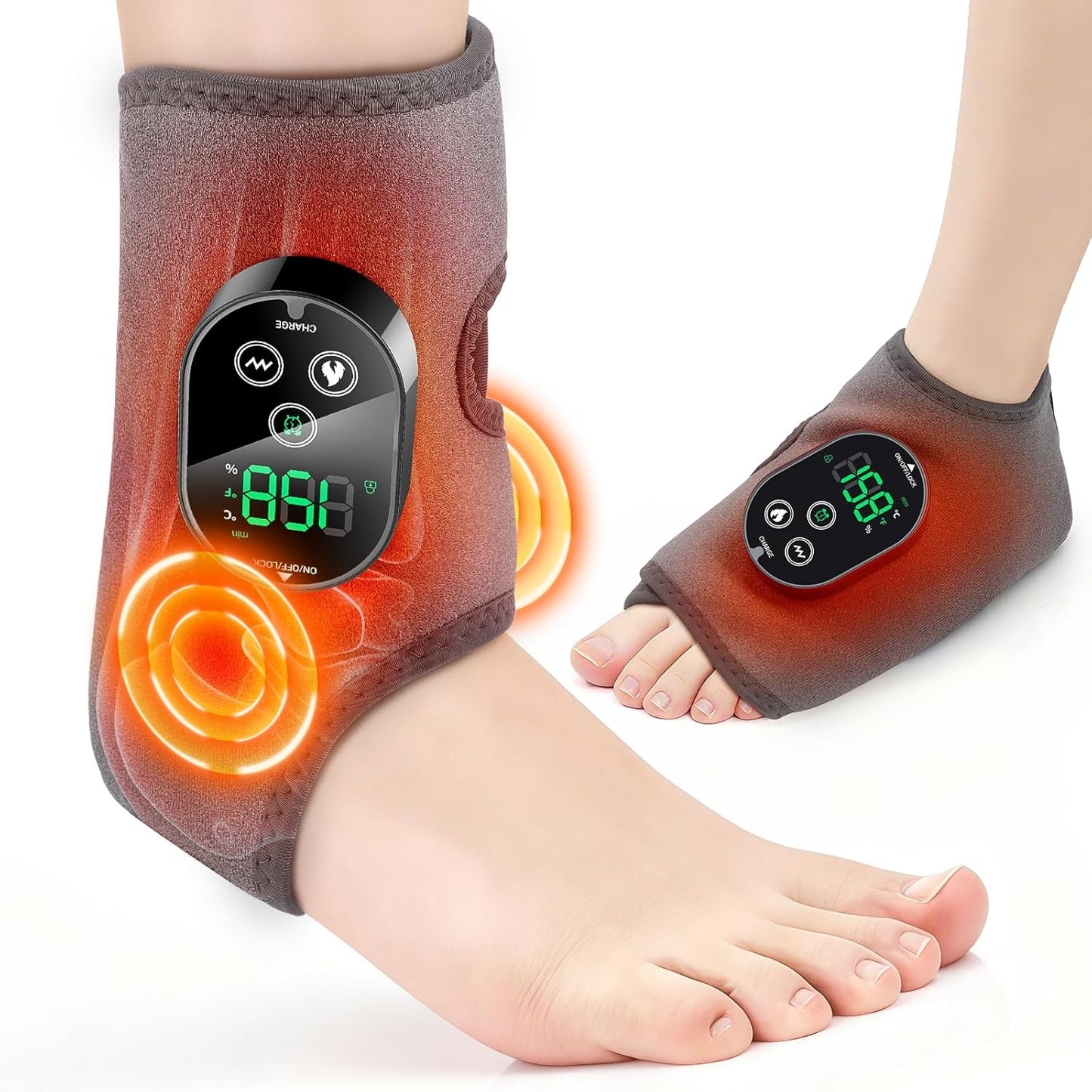 Cordless Foot Ankle Massager for Pain Relief, Ankle Heating Pad with Massage, Foot Massager with Heat, Adjustable Timer, 6 Heat Levels, 3 Vibration Modes, Single One