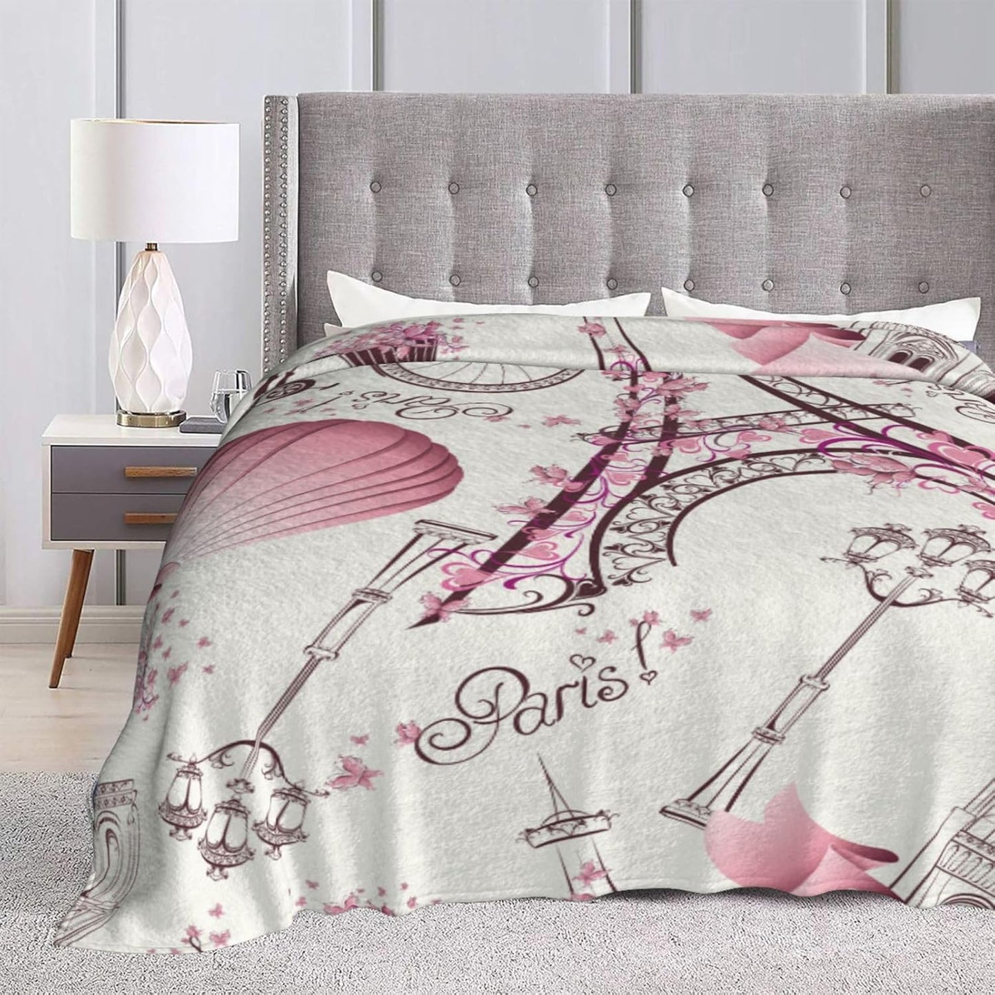 Paris Romance Throw Blankets All Season Ultra Soft Warm Eiffel Tower Fleece Blanket for Home Bed Sofa Couch Chair Outdoor Travel Camping 40x30 Inch