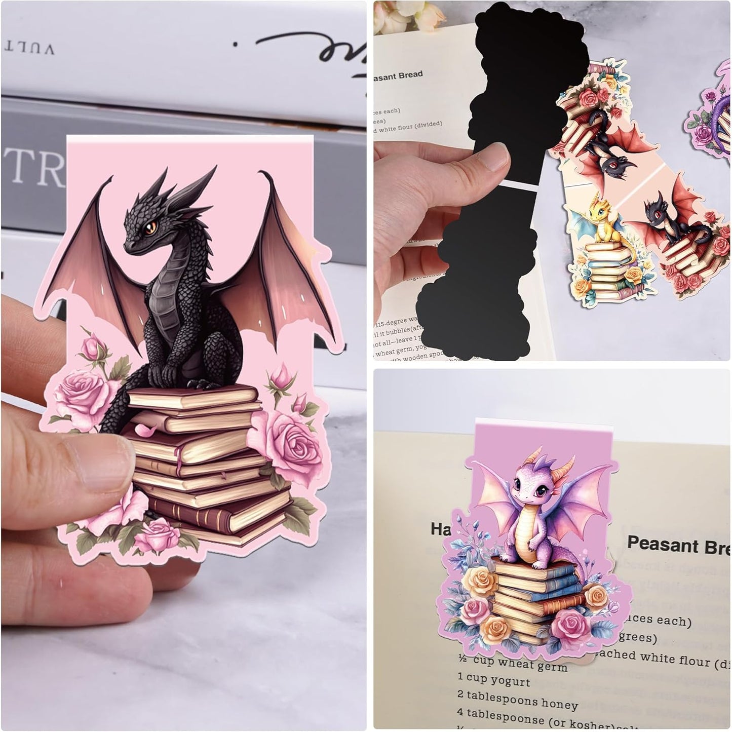 Dragon Magnetic Bookmarks: 8 PCS Floral & Cute Animals Magnet Book Markers for Reading Kids Boys Girls, Unique Dragon Book Mark Clips, Gifts for Novel Lovers Readers, School Office Supplies