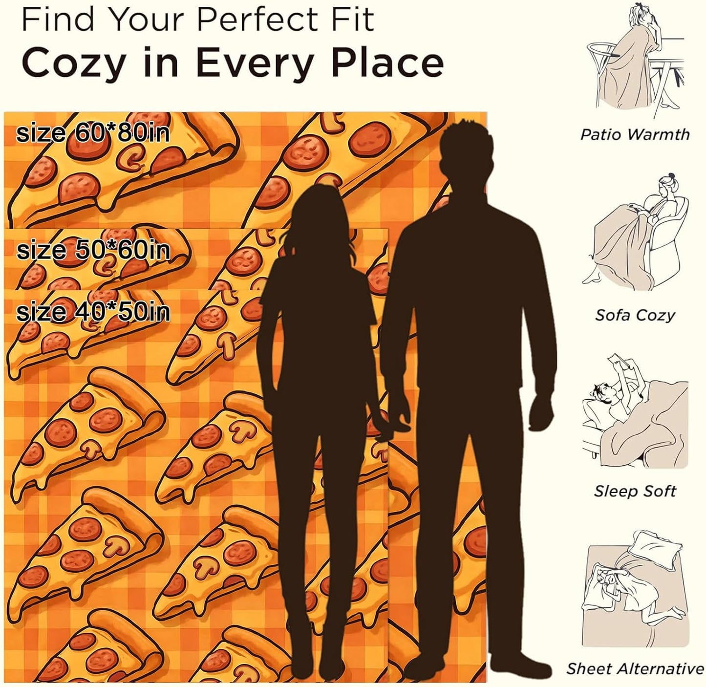 Pizza Slice Blanket Gifts for Boys Girls Kids, Pepperoni Pizza Warm Soft Flannel Throw Blankets for Bedroom, Travel, Sofa, Room, Birthday Christmas Spring Decor, 50x60 in