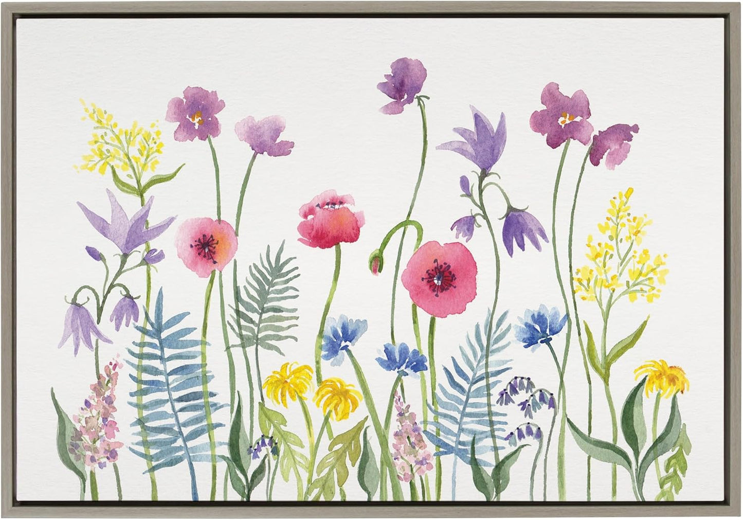 Kate and Laurel Sylvie Wildflorals Framed Canvas Wall Art by Patricia Shaw, 23x33 Gray, Decorative Flower At for Wall