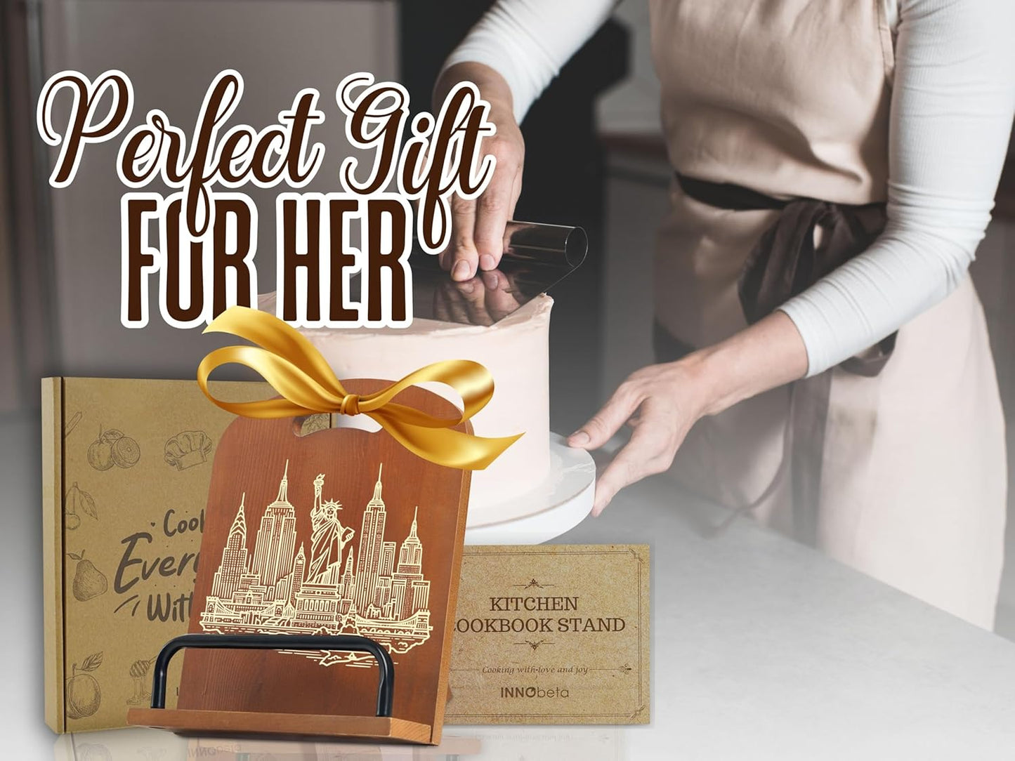 InnoBeta New York Gifts for Travelers, Cookbook Stand for Kitchen Counter, Perfect Gifts for New York Lovers on Birthday, Adjustable Tablet Recipe Book Holder, Unique City & Home Decor
