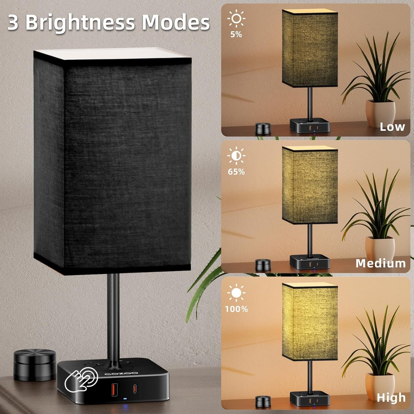 Table Lamp with Remote Operation Control for Bedroom,Dimmable Bedside Table Desk Light with USB C+A Charging Ports 2 AC Outlets,Nightstand Lamp White Shade Lamp for Living Room,Dorm,Home Office,Decor