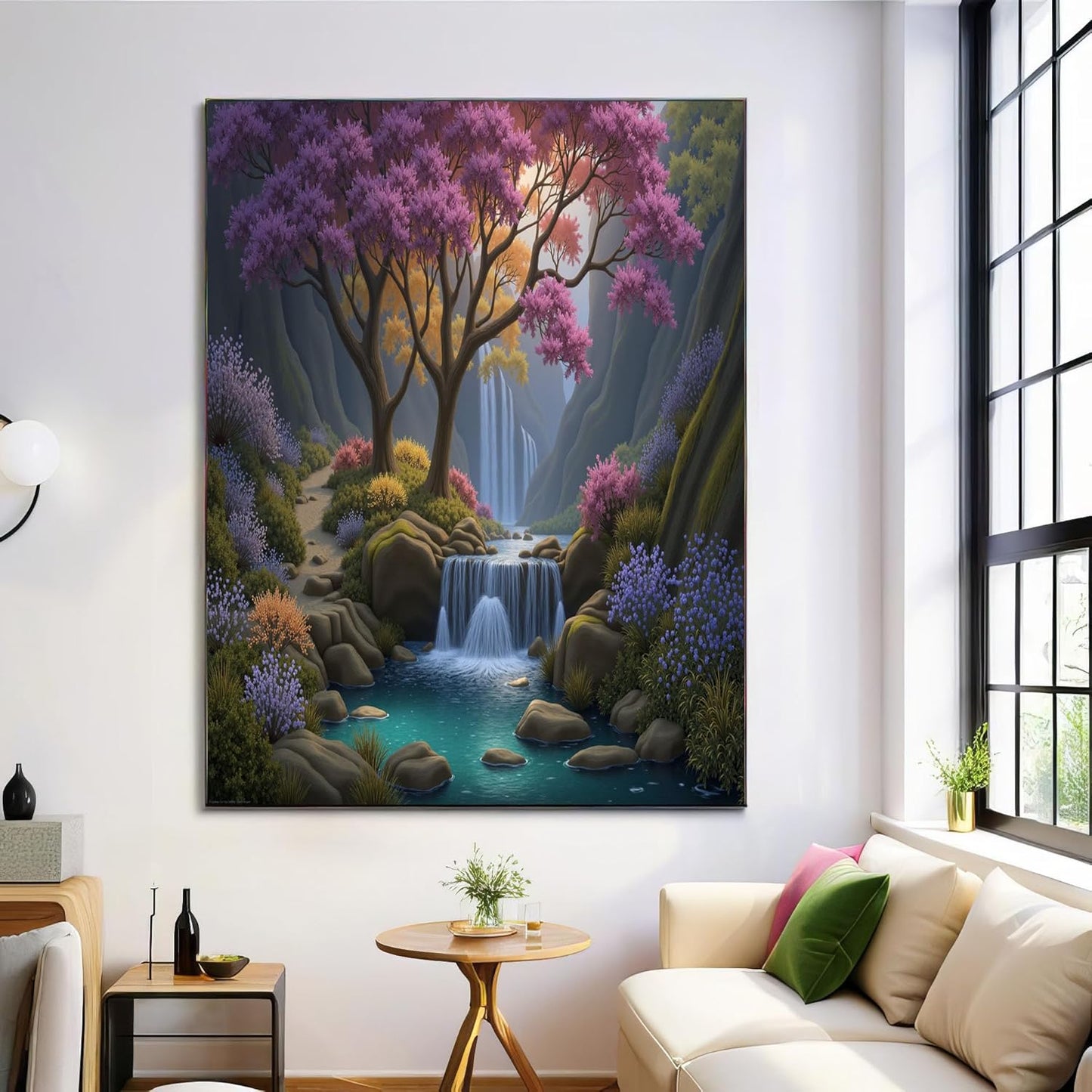 GDJSMIN Fantastic Natural Landscape Wall Art, Waterfall Trees Poster for Reading Room Living Room Decor 16x 24 inch Unframed