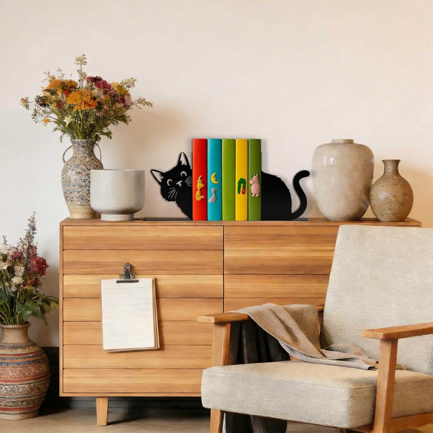 Peeping Black Cat Bookends for Shelves, Cute Cat Decorative Bookends for Kids and Adults, Unique Book Ends for Cats Lovers, Bookshelf Accessories, Home Decor, Office, Reading and Book Decor