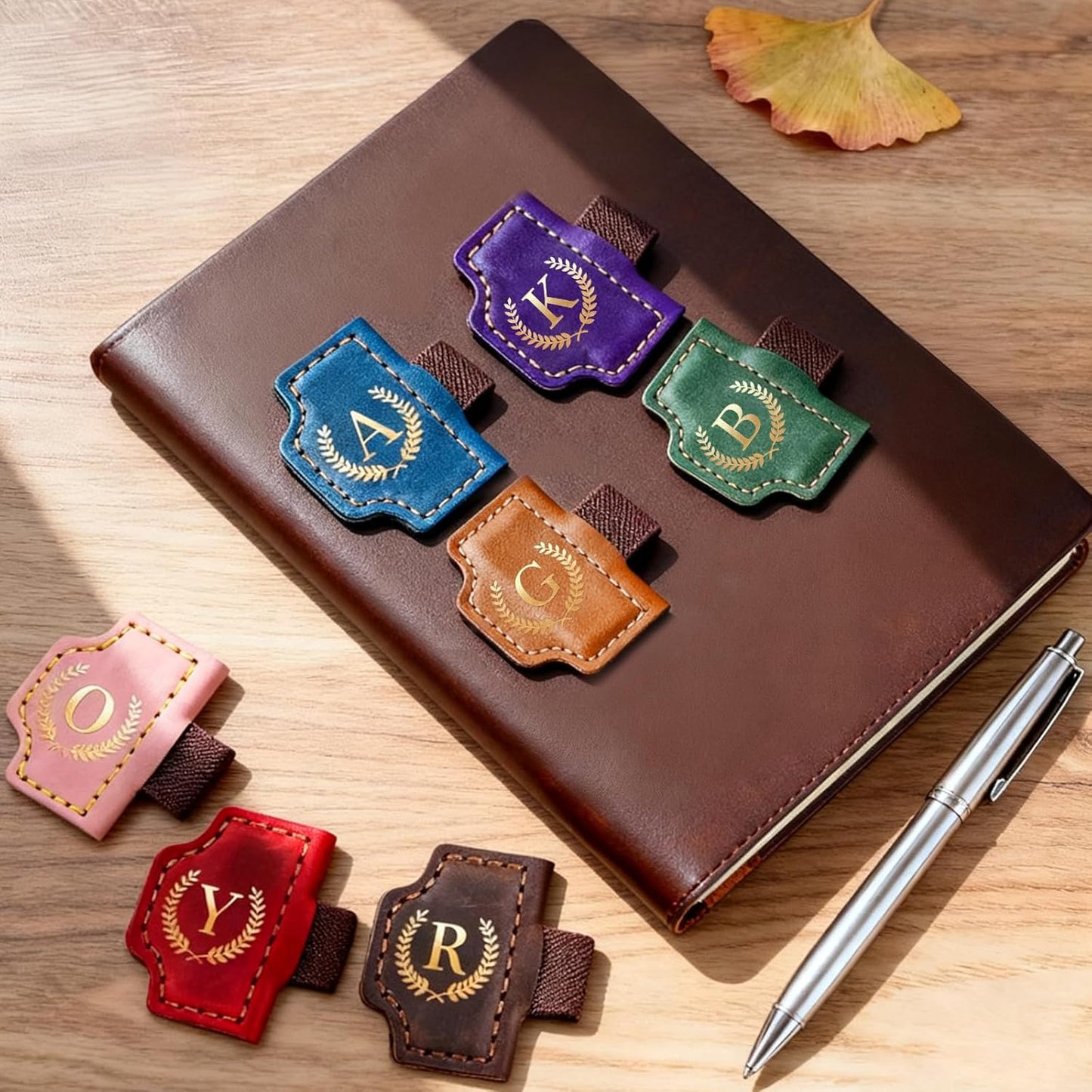 26 Letters Magnetic Leather Bookmark with Pen Holder, Personalized Book Marks with Initials, Custom Name Book Makers Clips for Reading Women, Men, Teachers, Book Lovers Gifts(Red, A)