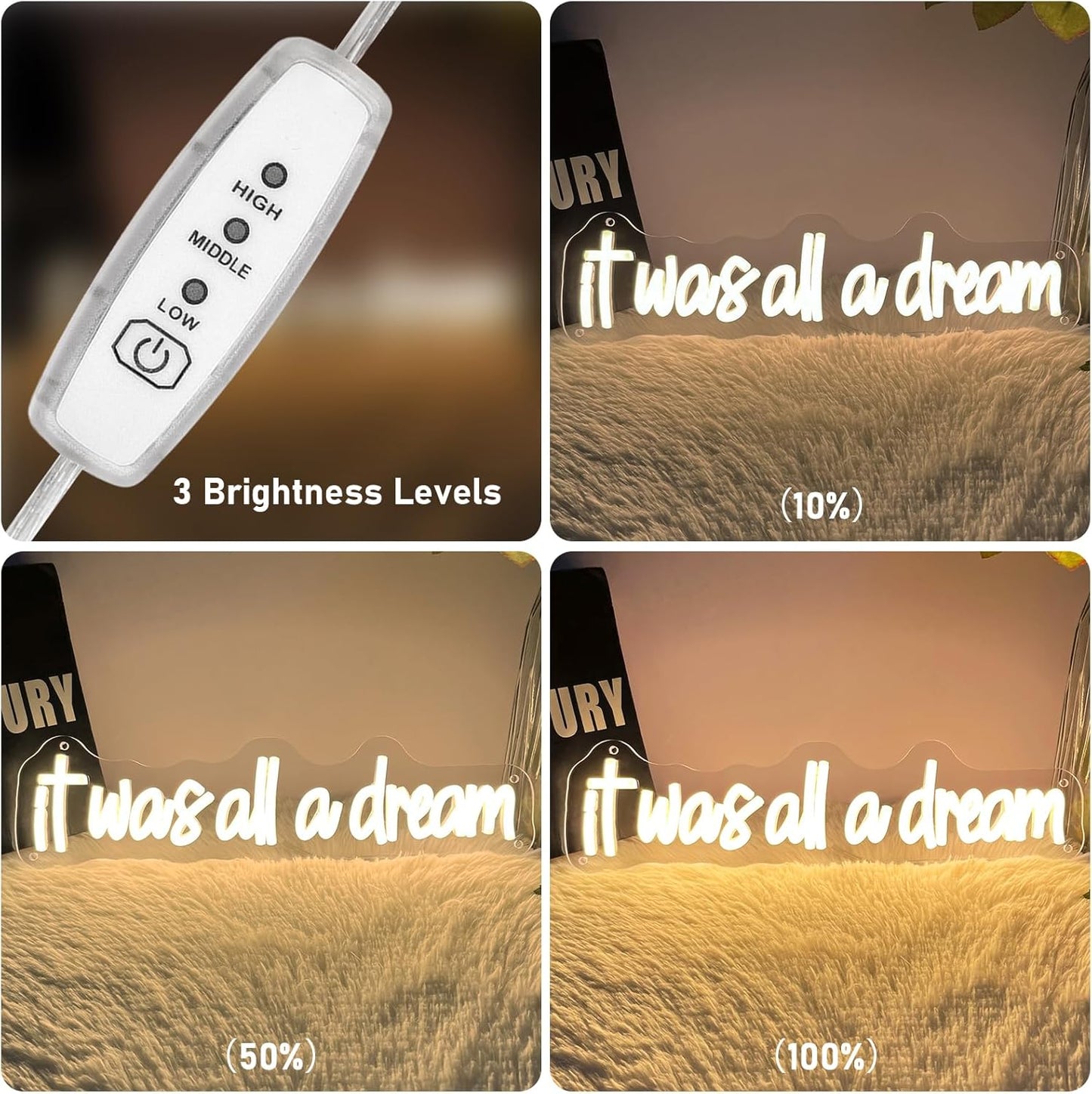 It Was All A Dream Neon Sign USB Powered Three Adjustable Brightness It Was All A Dram Neon LED Signs for Room Decor for Living Room Bedroom Wedding neon SIgn Chrisma Gifts Birthday Gifts