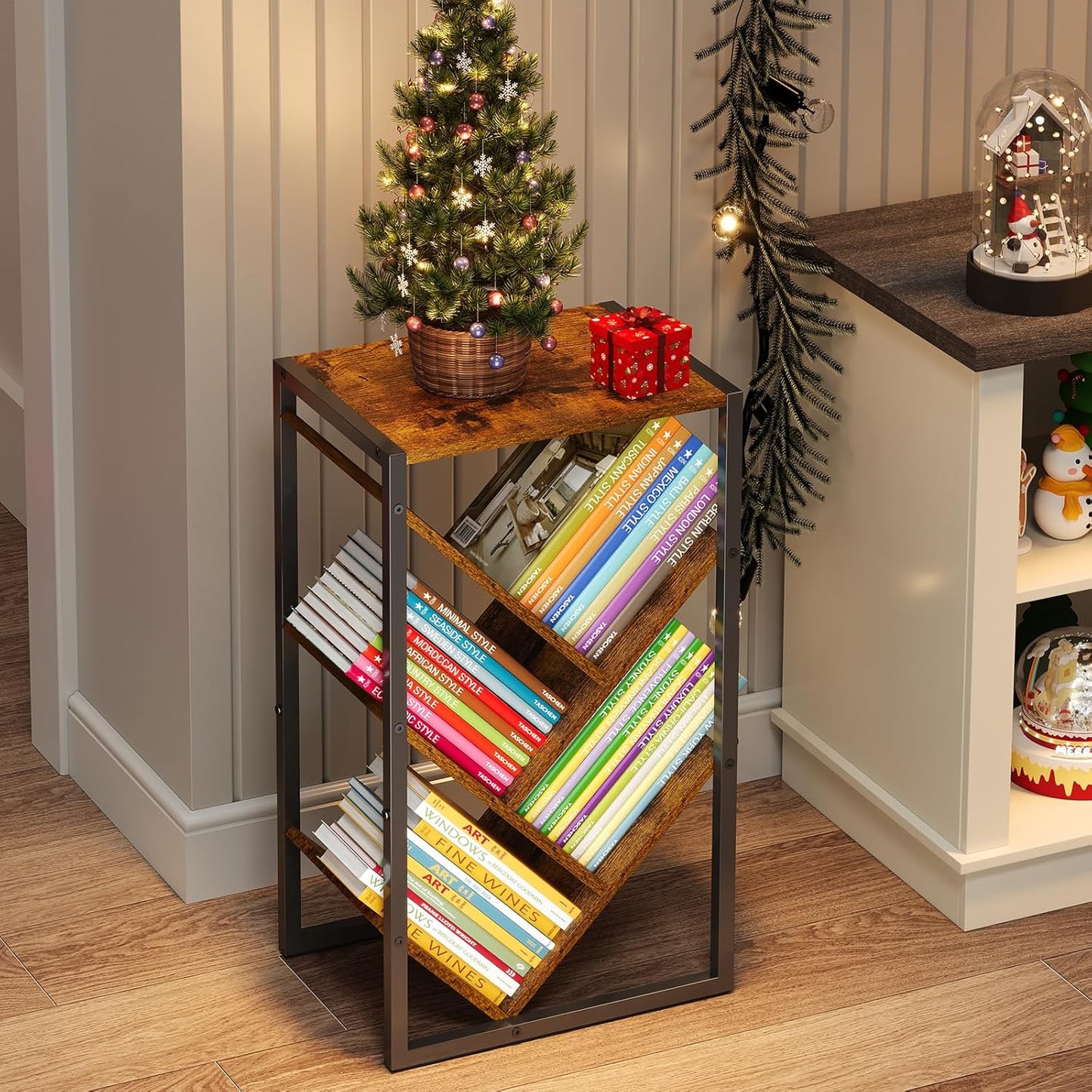 Small Bookcase - 5 Tier Tree Bookshelf with EVA Pads, Book Shelf for Small Spaces Bookshelves Wooden Book Storage Organizer Shelves for Hardcover Books Bedroom Living Room, Patent Pending