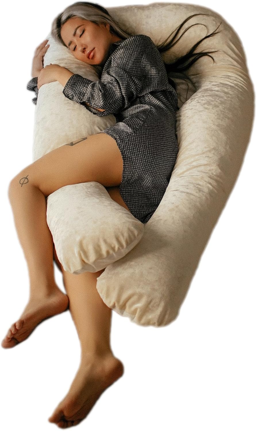 YANA 360° Body Pillow | Luxury U Shaped Pregnancy Pillow - Organic Bamboo Cotton - Shredded Cooling Gel Fill - Ergonomic Design - Double Sided - Washable