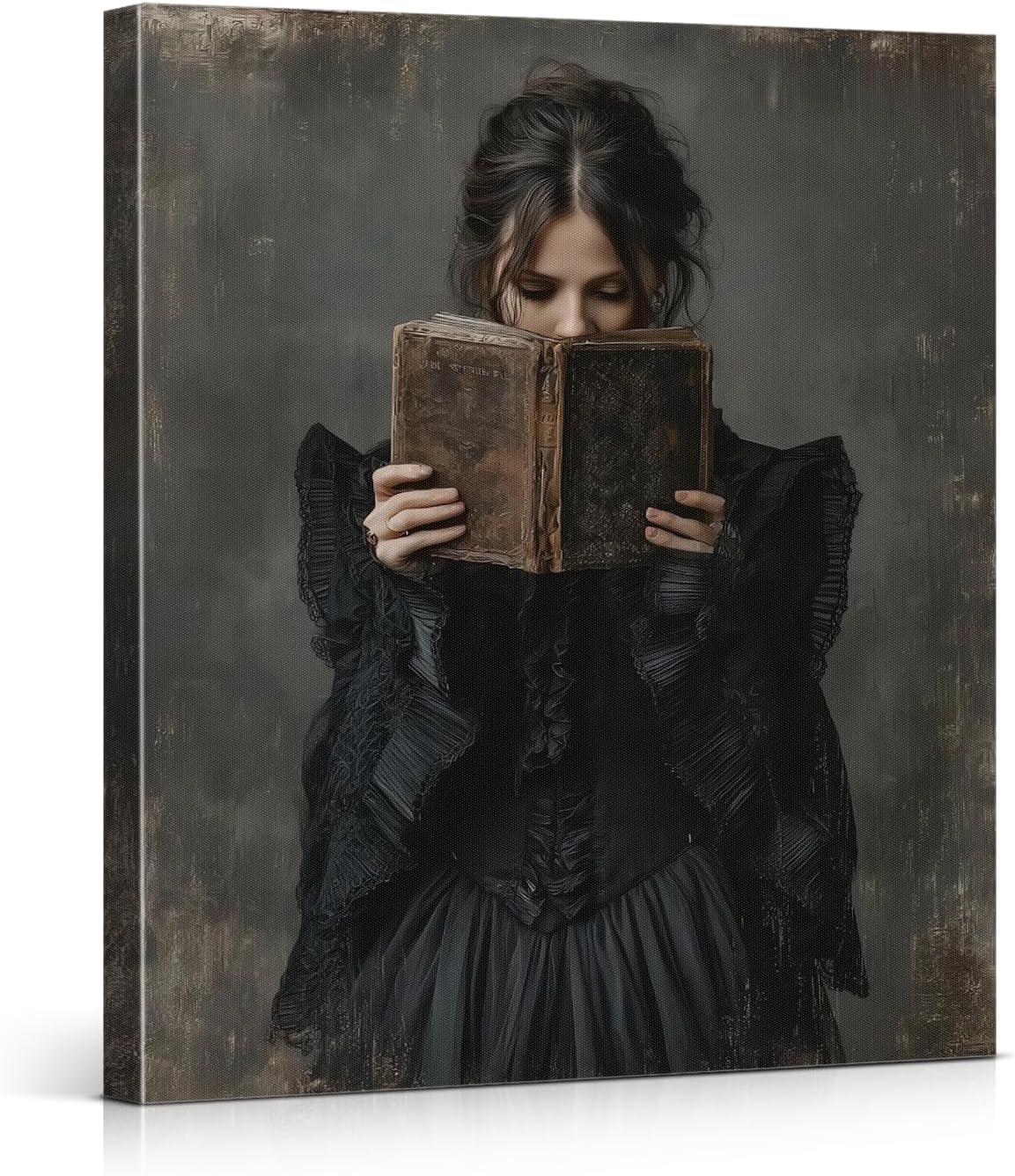 Victorian Woman Reading Wall Art Print - Vintage Bookish Woman Canvas Poster Painting - Dark Academia Wall Decor for Home Reading Nook Library 8x10 Inch Framed