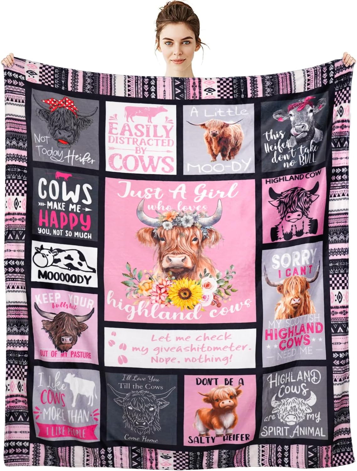 Highland Cow Gift for Women and Kids - Throw Blanket for Cow Lovers - Just A Girl Who Loves Highland Cows bBankets for Couch, Sofa, Bed, Chair 50 x 60 inch