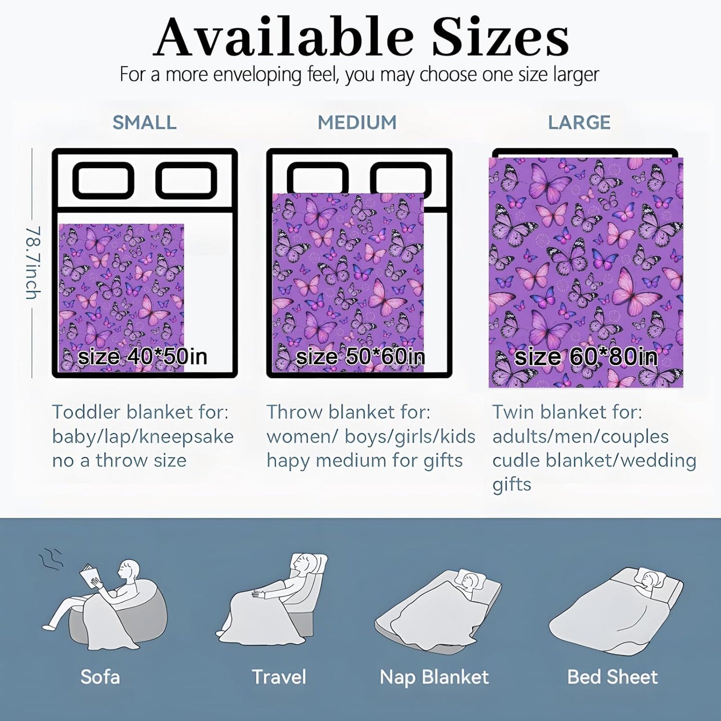 Beautiful Butterfly Blanket, 60"x50" Flannel Cozy Lightweight Throw Blankets Gifts for Couch Bed Living Room Decor, Soft Blanket for Women Kids