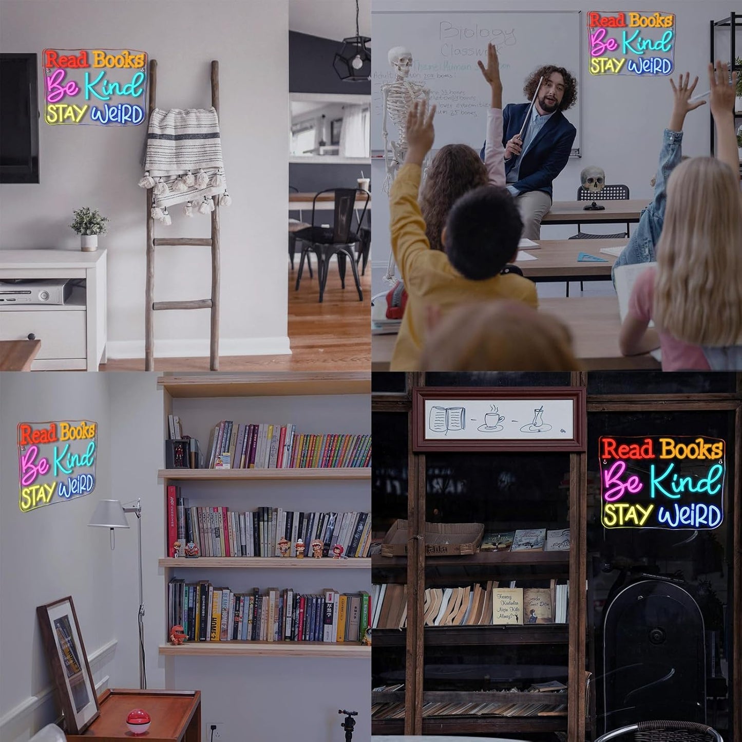 Ineonlife Read Books Be Kind Stay Weird Neon Sign Classroom Neon Lights Girls Club For Wall Decor Colorful Light Up Sign For Boys Bedroom Living Room Bookstore Library Bookish Decoration Teen Gifts