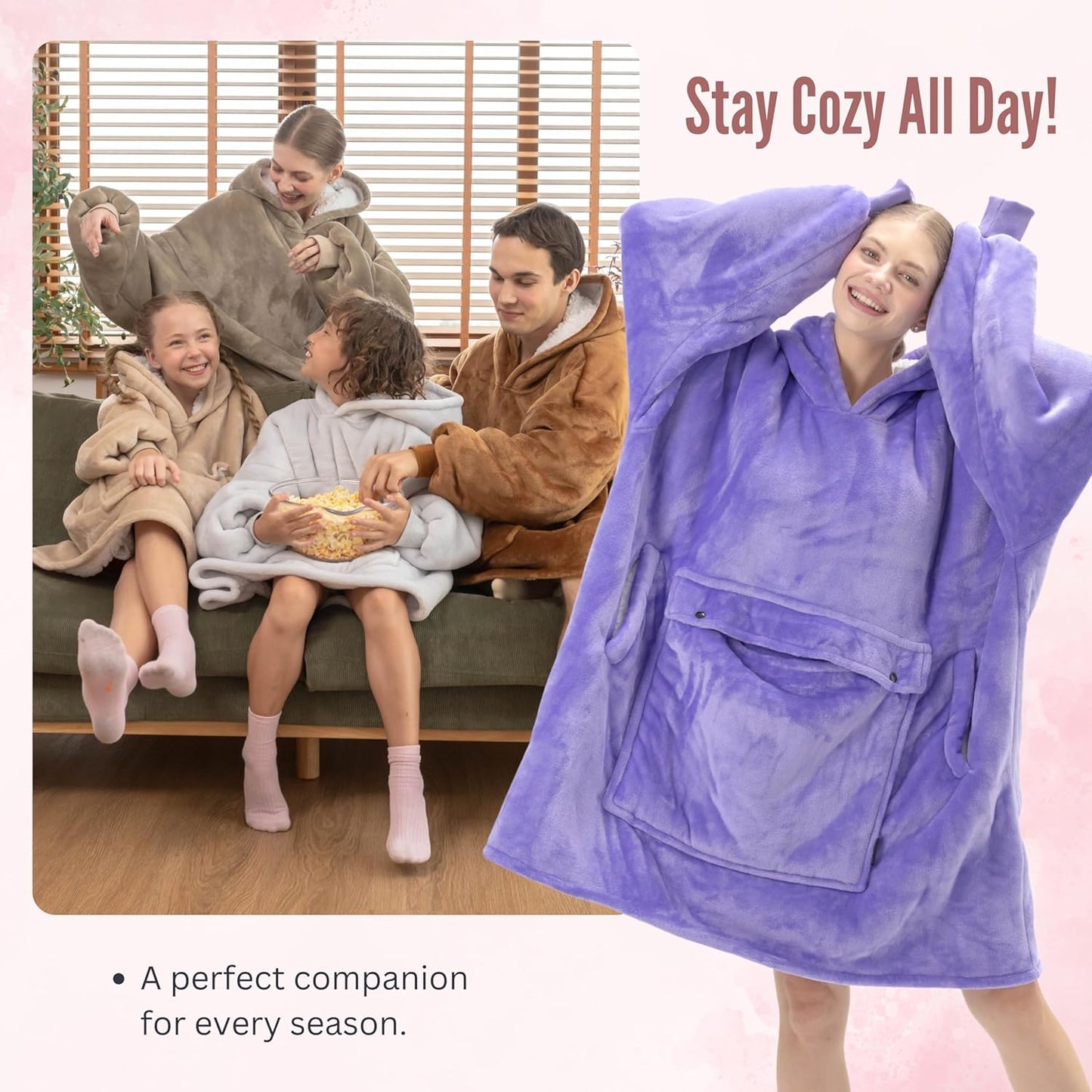 Wearable Blanket Hoodie, Oversized Sherpa Fleece Sweatshirt with Large Pocket, for Adults Women Men