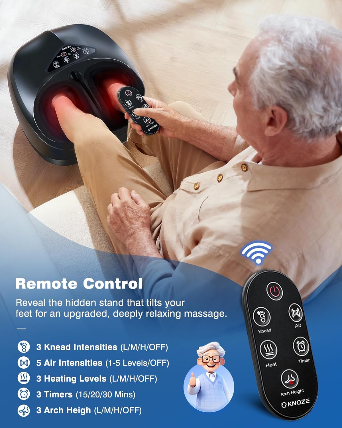KNQZE Shiatsu Foot Massager with Heat and Remote, 2026 Upgraded Lift-Arch Design, 3D Deep Kneading, Relief for Plantar Fasciitis and Foot Pain, Fits Up to Men Size 14, Ideal Gift for Mom Women Men
