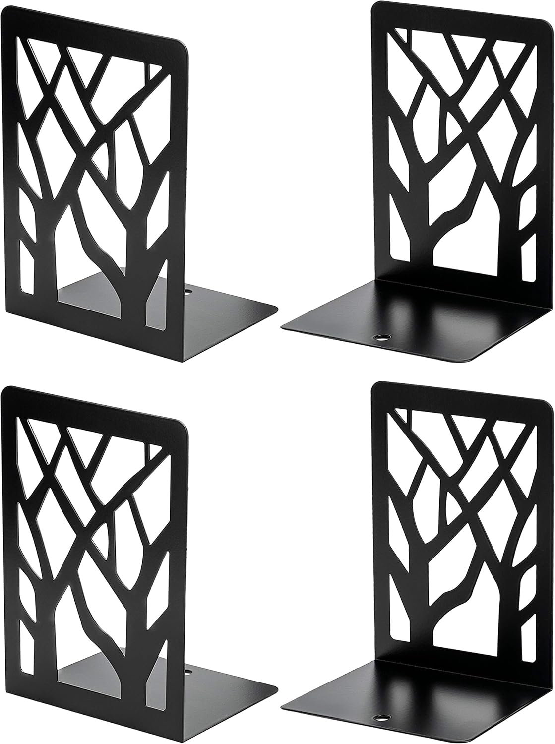 MaxGear Book Ends Tree Design Modern Bookends for Shelves, Non-Skid Book Holder, Heavy Duty Metal Book Storage for Books/CDs, Decorative Book Stopper for Home, 7 x 4.7 x 3.5”, Black,2 Pair/4 Pieces