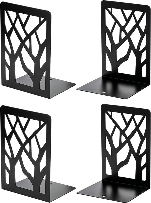 MaxGear Book Ends Tree Design Modern Bookends for Shelves, Non-Skid Book Holder, Heavy Duty Metal Book Storage for Books/CDs, Decorative Book Stopper for Home, 7 x 4.7 x 3.5”, Black,2 Pair/4 Pieces