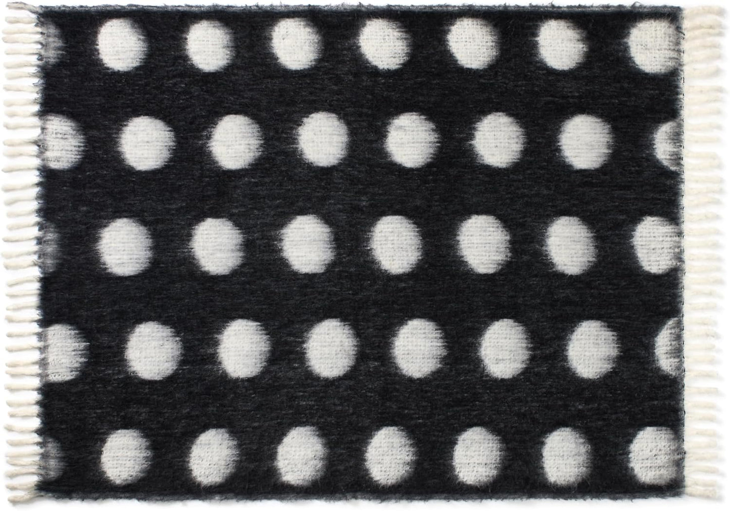 kate spade new york Dots Throw, 50" x 70", Mohair Blend Decorative Throw for Couch, Bed, Sofa, Brushed Dots Design with Fringe, Home Decor for Living Room, Bedroom, or Dorm, Black & White