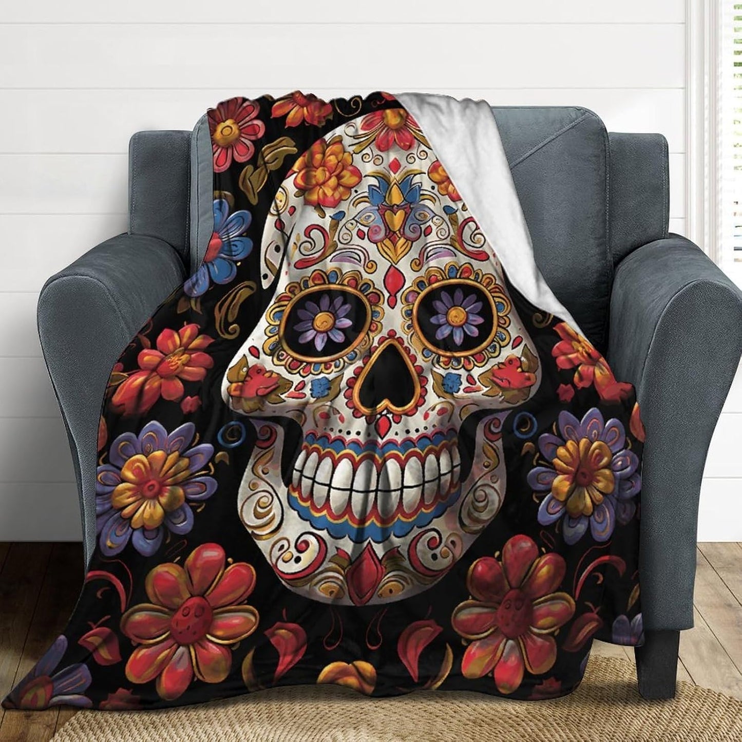 Sugar Skulls Blanket Super Soft Lightweight Throw Blanket Cute Cozy Warm Bed Blanket Decorative Fuzzy Blanket All-Season Home Decor Gift for Sofa Couch Living Room 50"*60"（130 * 150cm）