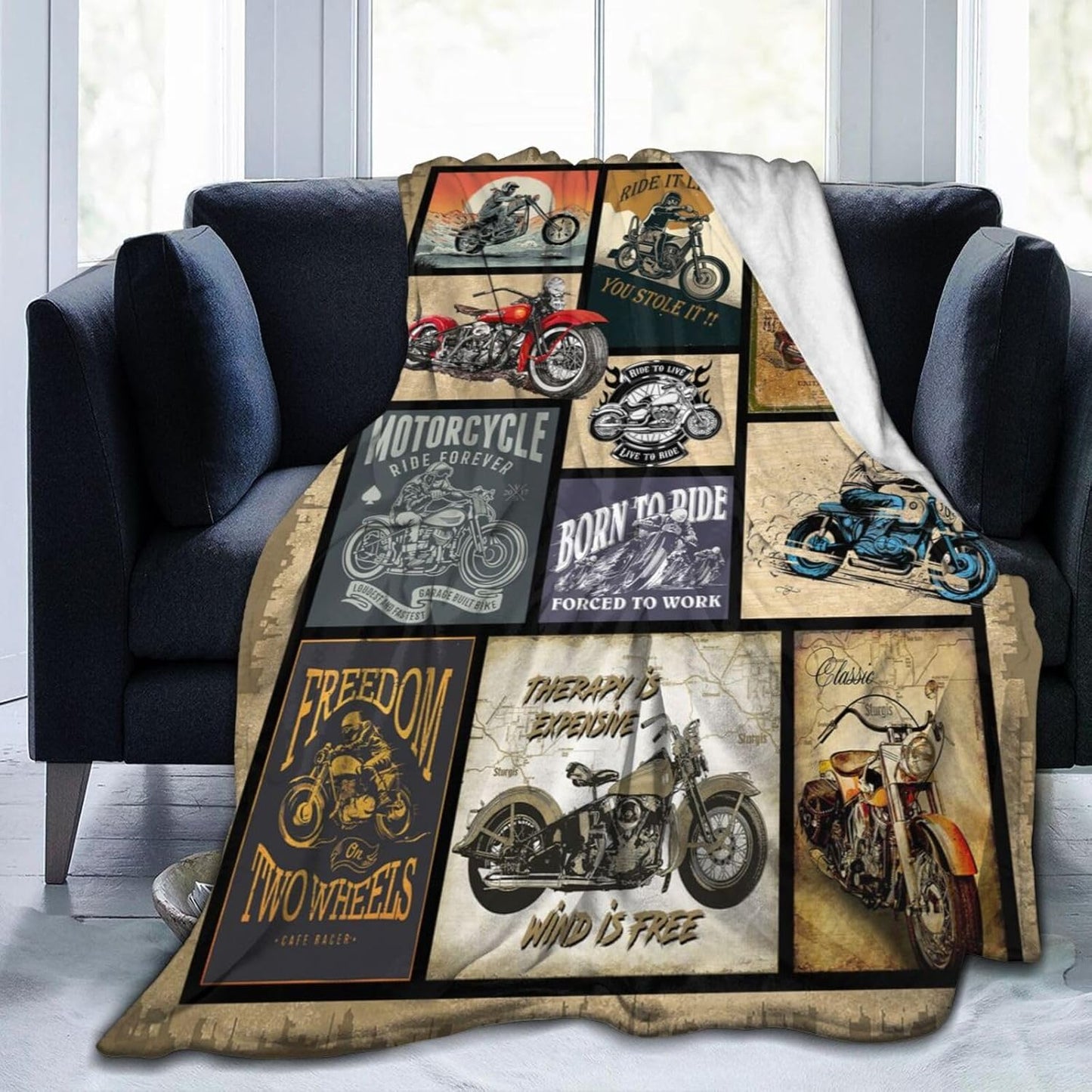 Motorcycle Gifts for Men and Women Throw Blanket for Couch Sofa Bed Plush Throw Fleece Blanket Soft Cozy Bedding for Kids and Adults Bedroom 80x60 Inch
