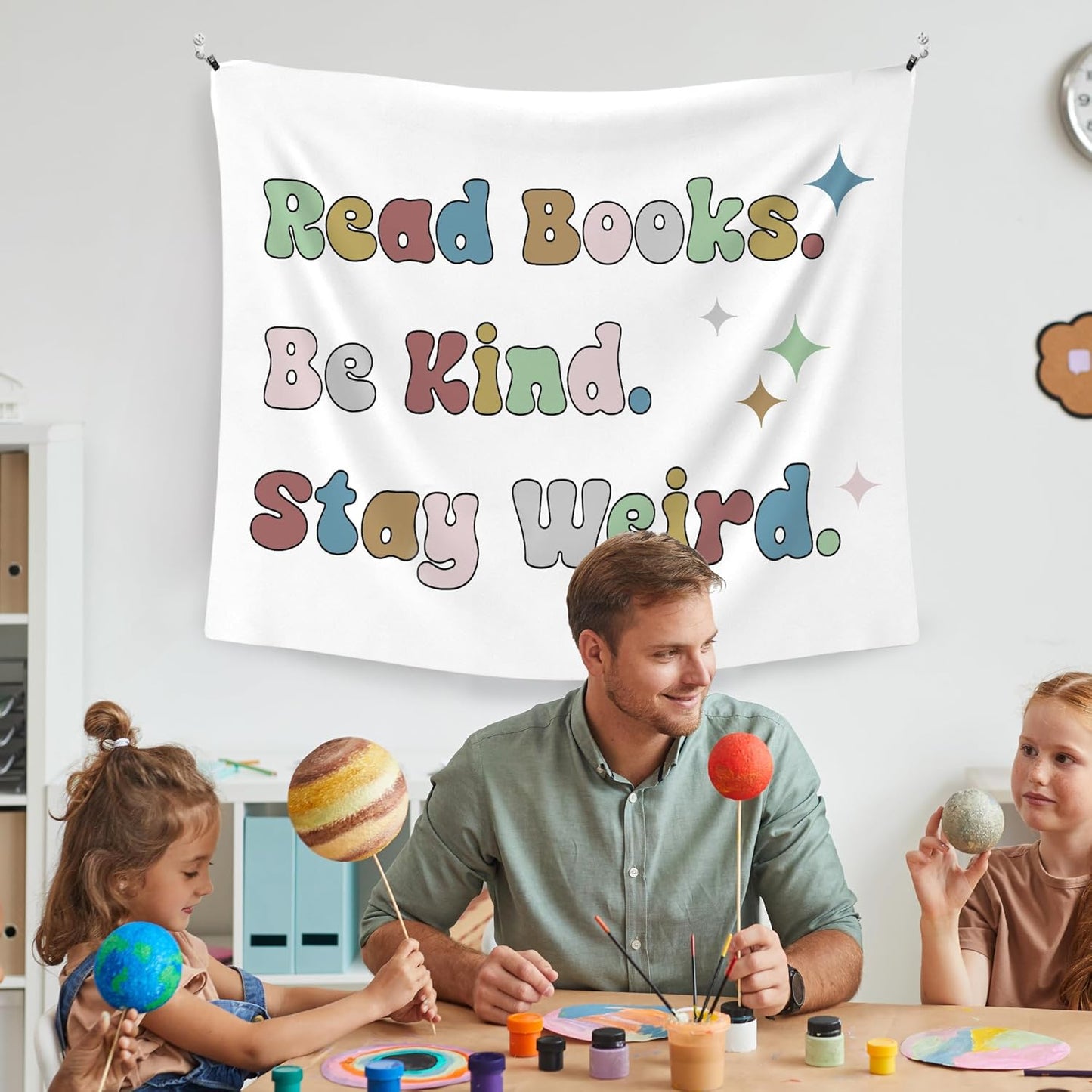 WAITPI Inspirational Reading Classroom Hanging Wall Tapestry, Boho Read Books Be Kind Stay Weird Positive Bookish Wall Hanging Room Decor Tapestries for Kids Room Library Reading Nook Corner 50x60 in