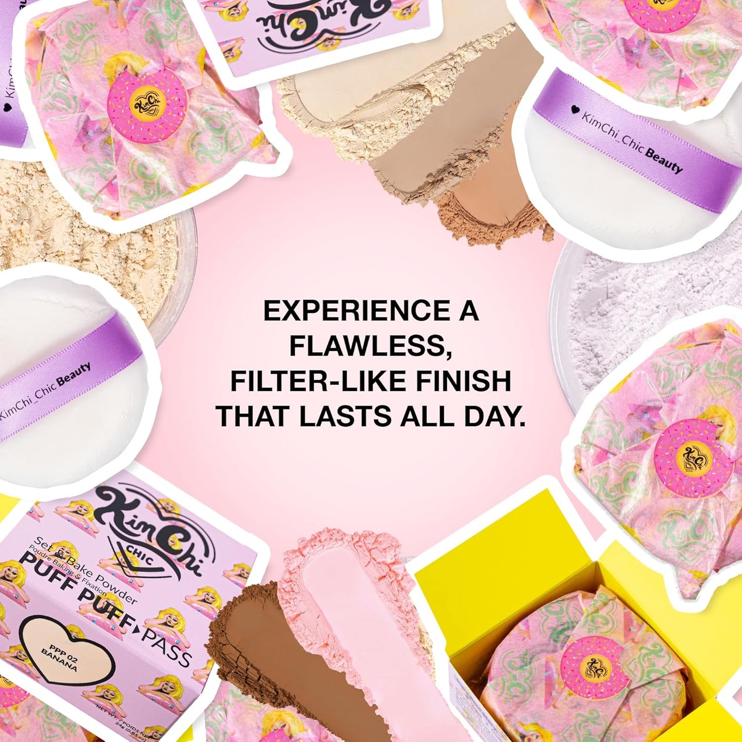 KimChiChic Beauty Puff Puff Pass Set and Bake Setting Powder for Makeup, Extra Fluffy Loose Face Powder Poof, Soft Natural Face Makeup for Uneven Skin Tone, 03 Translucent