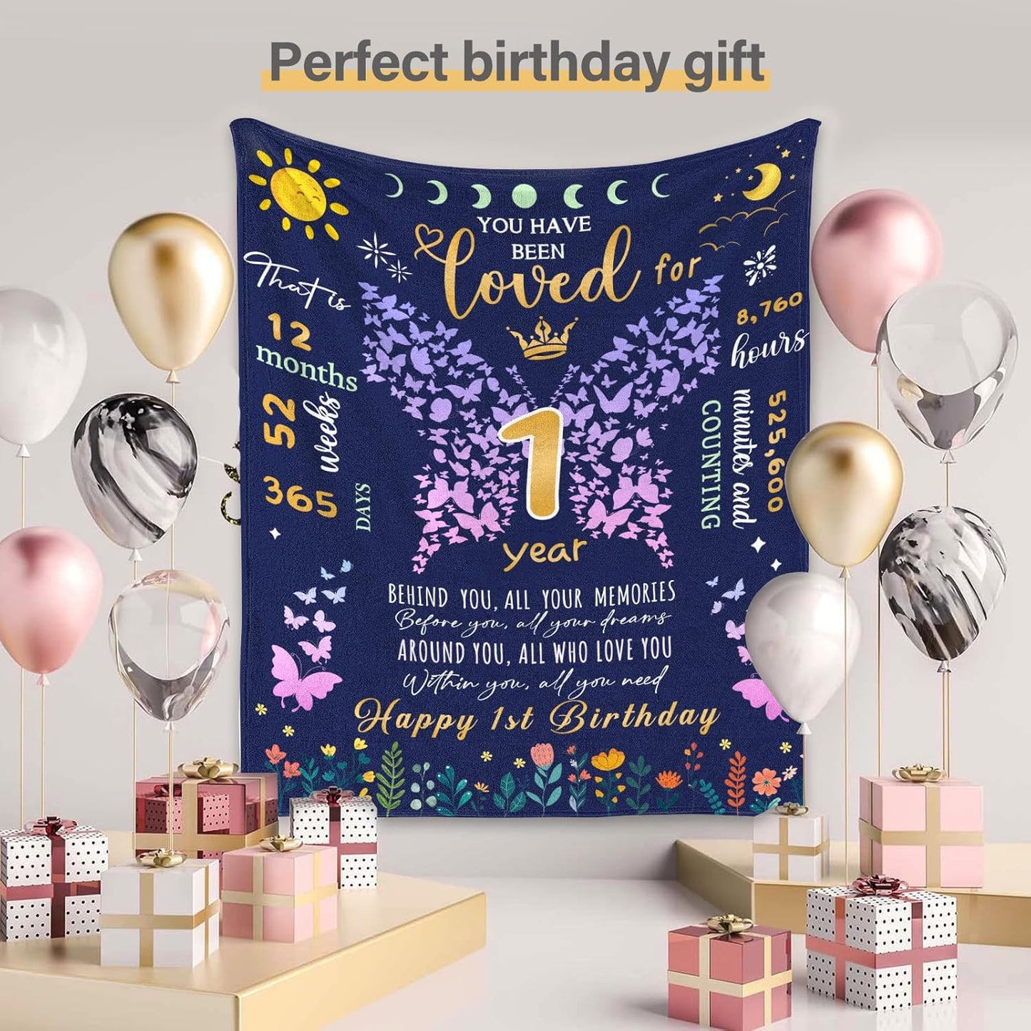 CIUGOIG 1 Year Old Girl Gifts for 1st Birthday Blanket, Gifts for One Year Old Girl, Baby Girls First Birthday Gift Blanket, 50"x40" Happy 1st Throw Blanket, Butterfly