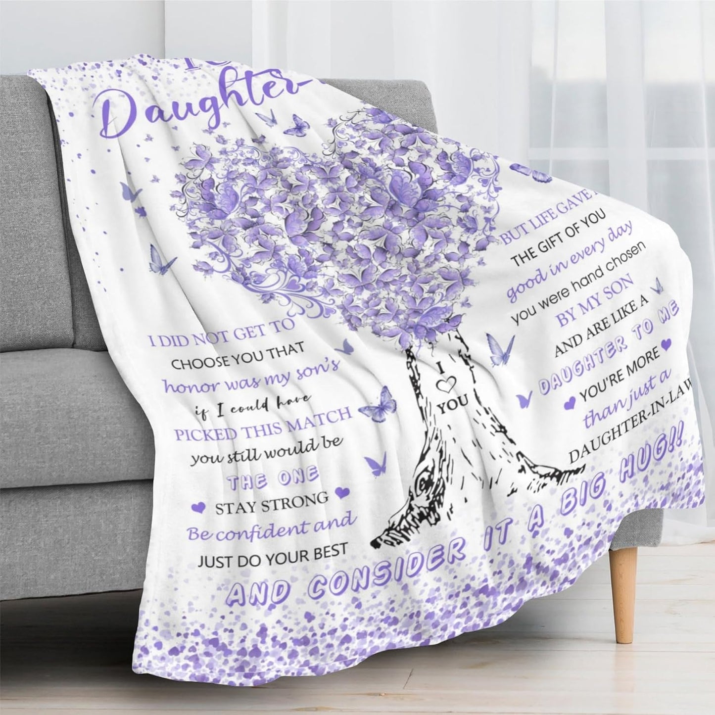 Daughter in Law Gifts from Mother in Law, Birthday Gifts for Daughter in Law, Unique Purple Women Throw Blanket Gift for Wedding Christmas, Super Soft Warm Blanket 60"X50" for Couch Bedroom Livingroom