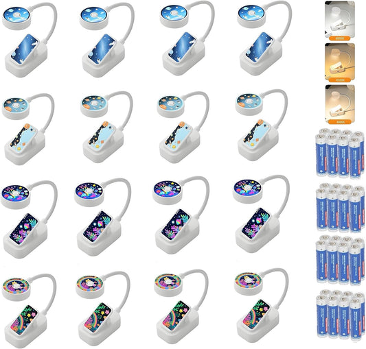 16 Pack Book Light Bulk for Reading in Bed， 3 Color Temperature Reading Light，Adjustable Brightness，Clip on to Book for Reading at Night (Multi-Colored, 16 Pack)