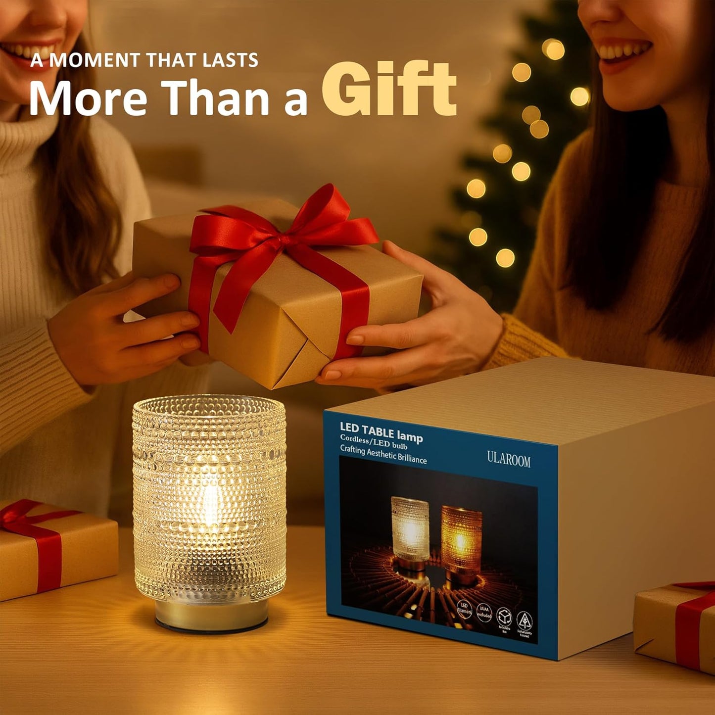 2 Pack Battery Operated Decorative Lamp with Timer for Bedside,Small Cordless Table Lamps with LED Warm Bulb for Shelf/Coffee Table/Entryway/ Bathroom or Kitchen Counter/ Dorm/Office Cubicle(Clear)