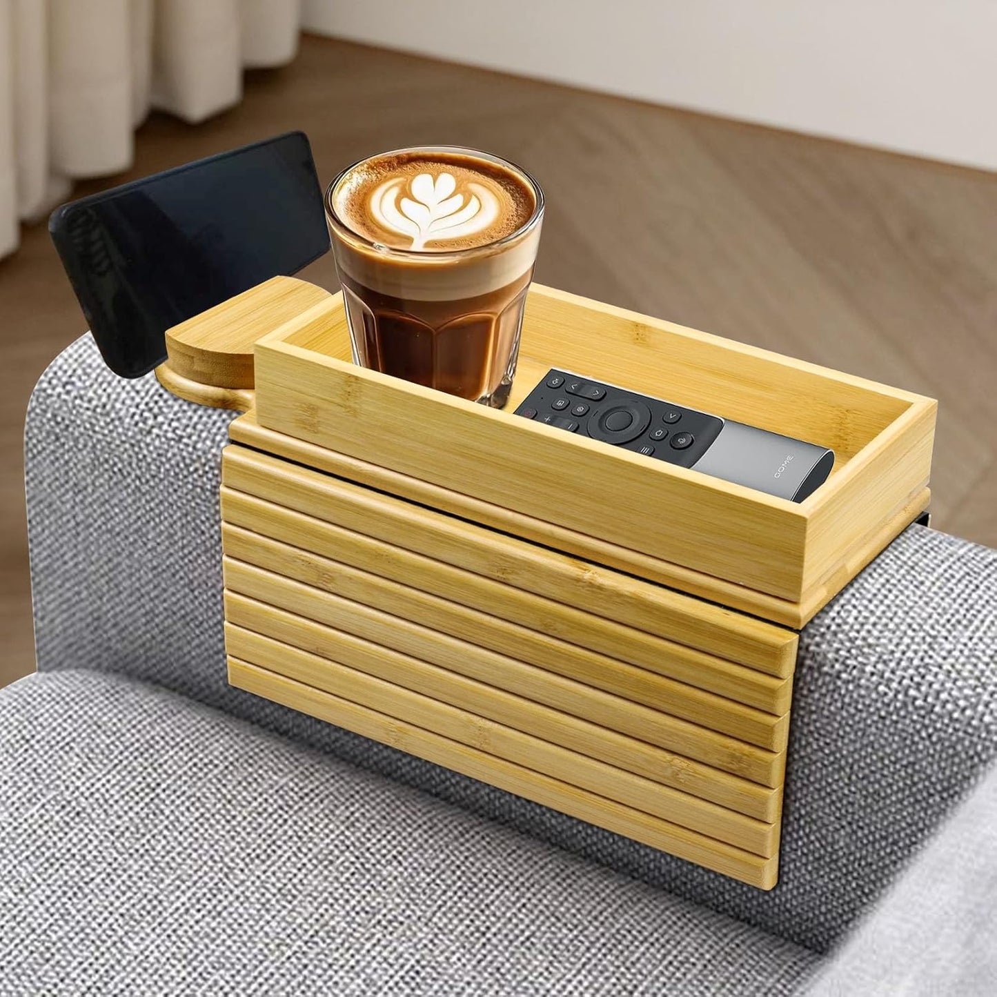 Couch Armrest Table, 3-in-1 Magnetic Removable Sofa Handrail Table,Bamboo Sofa Cup Holder for Meals, Beverages and Mobile Phones (Natural)