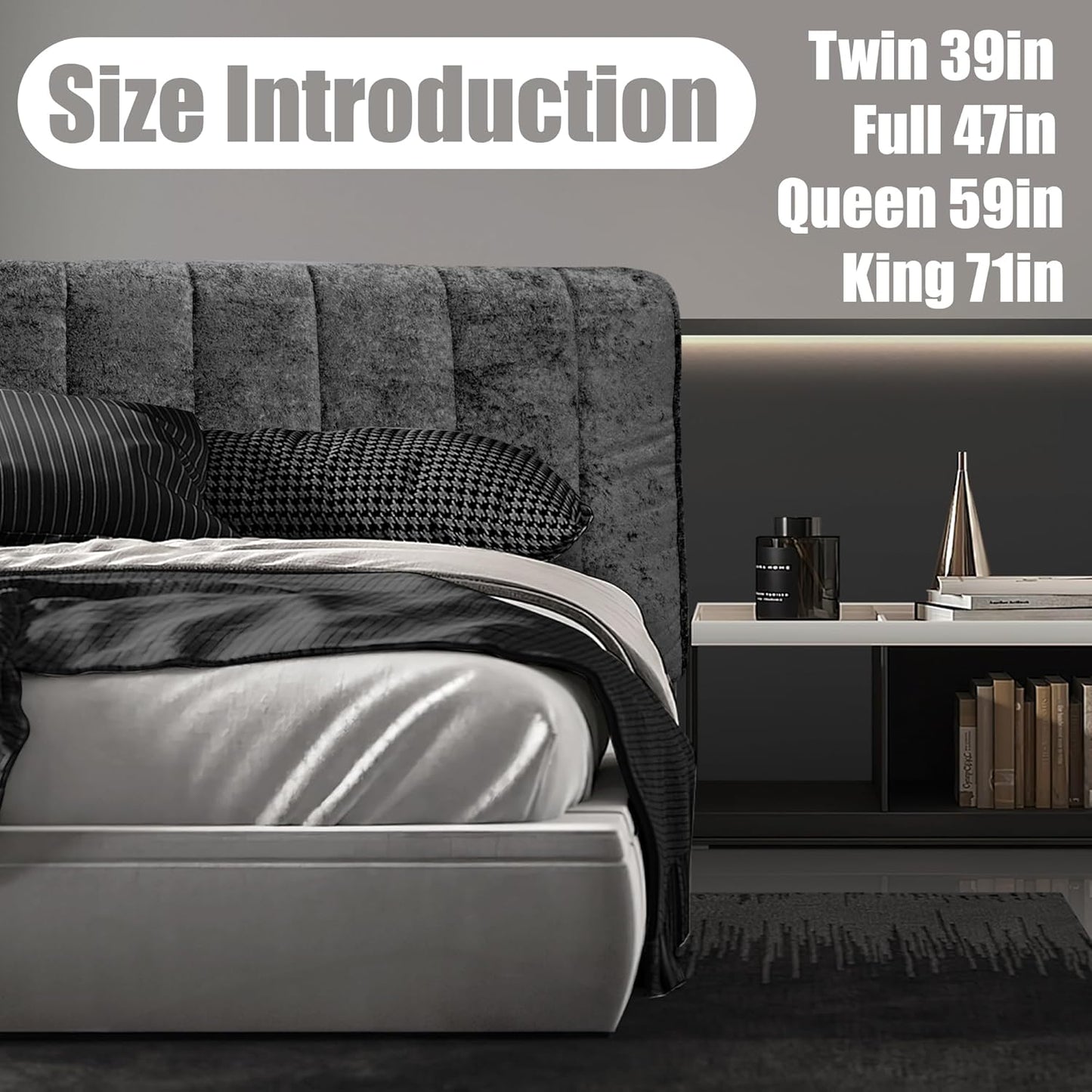 QQP Headboard Pillow for Bed, Full Wedge Backrest Cushion, Upholstered Wall Mounted Support for Reading, Lumbar Support for Dorm Bed, Daybed, Couch, Decorative Panel, Black