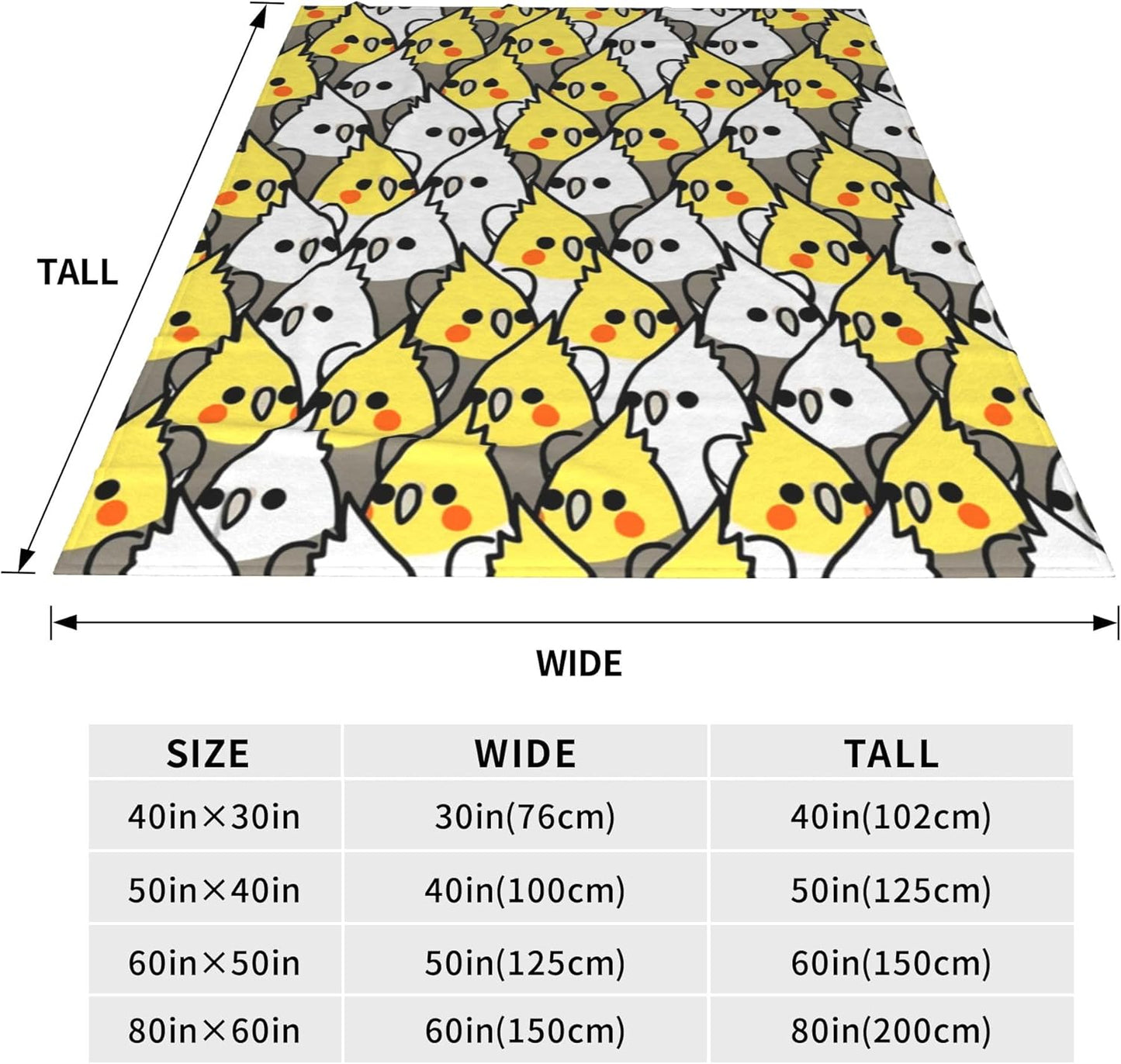 Too Many Cockatiel Blanket Flannel Fleece Throw Blanket Durable Couch Blankets Home Decor for Bed and Sofa Super Soft Warm Blankets for All Season 80x60 inch