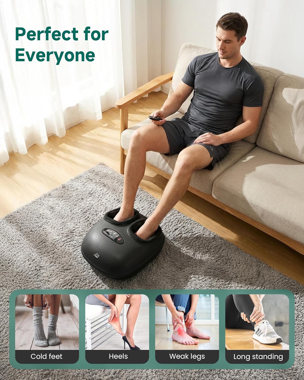 Snailax Foot Massager with Heat, Foot Massager for Neuropathy Plantar Fasciitis Deep Kneading Compression Vibration Feet Massager Machine Remote Control, Foot Warmer Fits Size 13,Gifts for Men Women