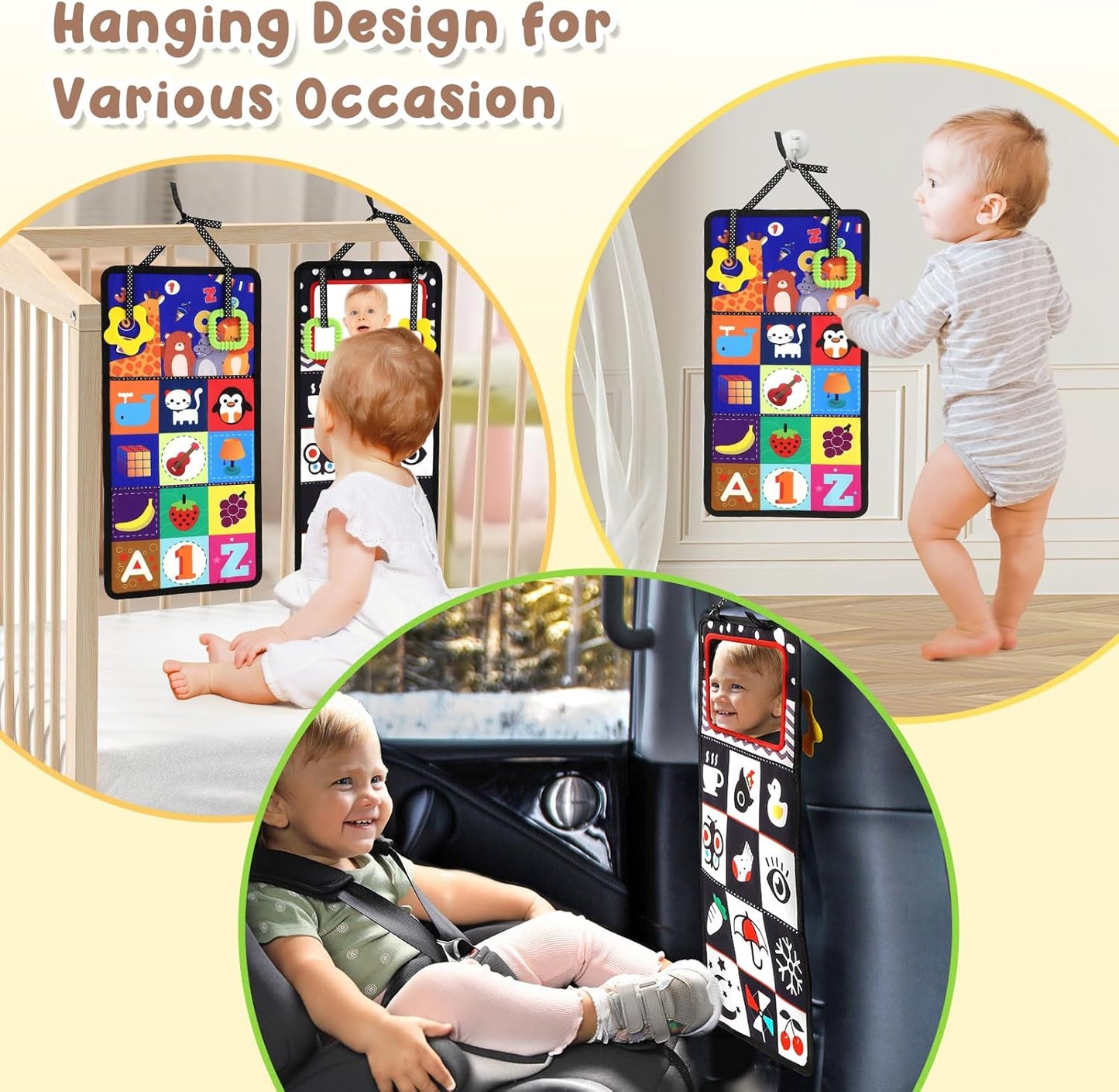 URMYWO Tummy Time Toys - Black and White High Contrast Baby Toy for Newborn - Baby Visual Stimulation Mirror - Crinkle Toy for Infant 0-3-6-12 Months - Boy Girl Shower Gifts - Easter Basket Stuffers