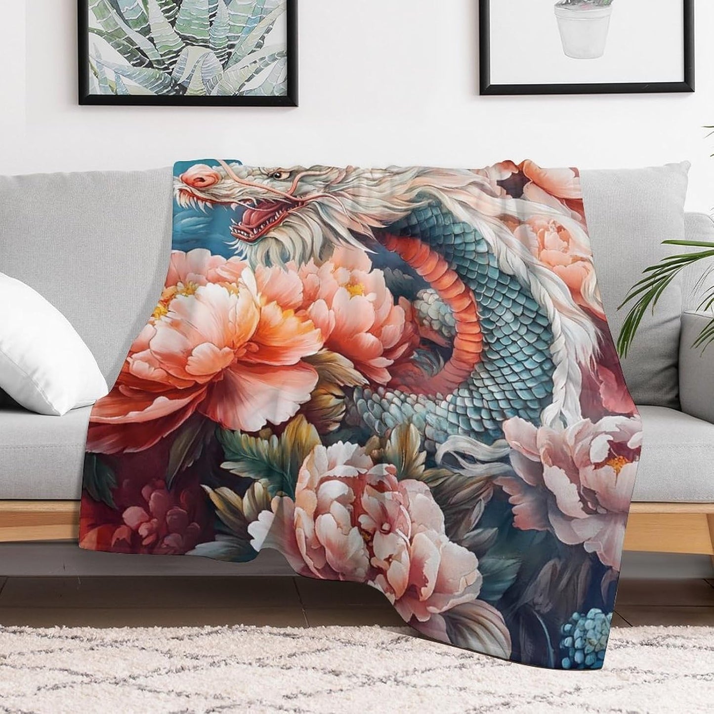 Dragon Throw Blanket for Couch Bed Plush Cozy Fuzzy Flannel Blanket for All Season 55"x70"