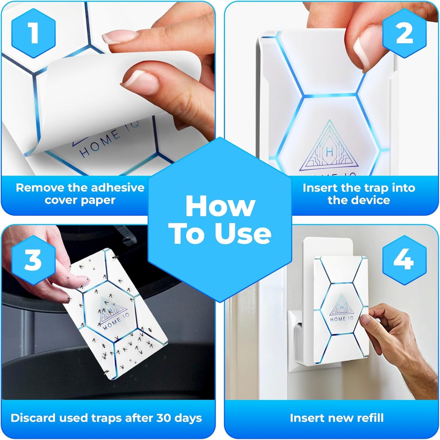 Indoor UV Flying Insect Trap and Night Light. LED Powered Pest Control Device for Flies, Moths, Gnats, Fruit Flies and Mosquitos. Best Mess-Free Trap for Home (Device + 5 Traps)