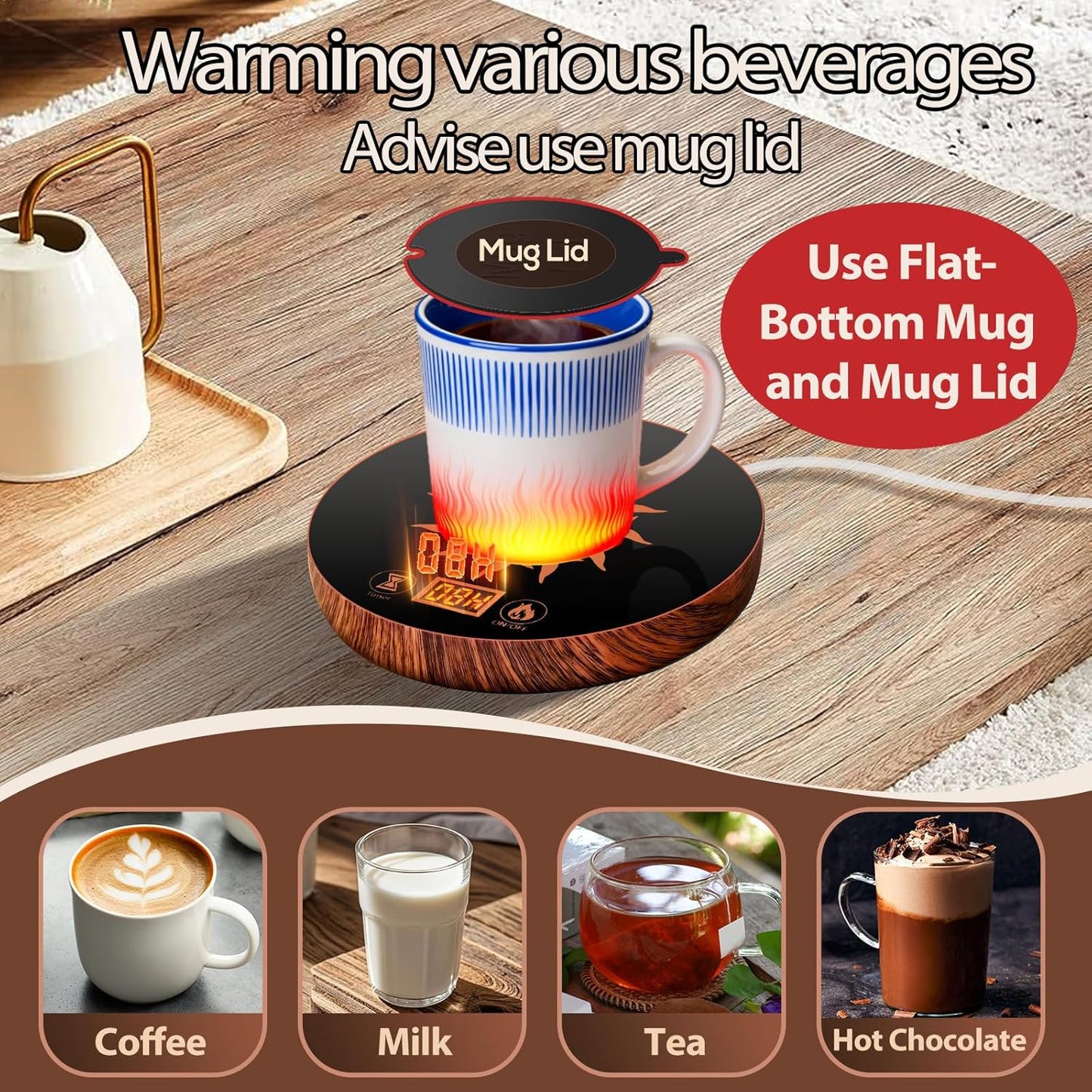 Coffee Mug Warmer for Desk with Auto Shut Off, Coffee Warmer for Desk with Auto Shut Off 2 Temperature Settings& 12 Hours Timer