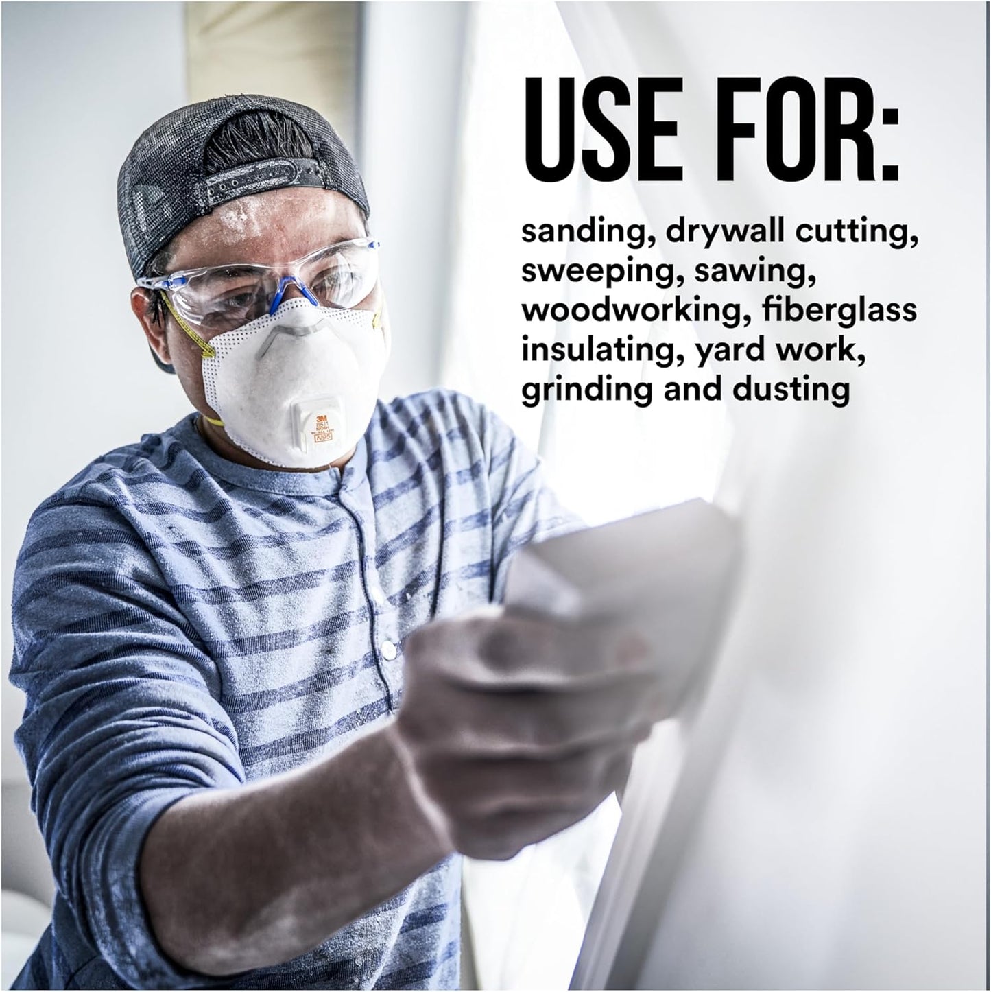 3M All-In-One Respirator, Best for Sanding, Fiberglass, Drywall, Painting, N95, Exhalation Valve Helps Direct Exhaled Air Downward, Relief From Dusts And Certain Particles, 10-Pack