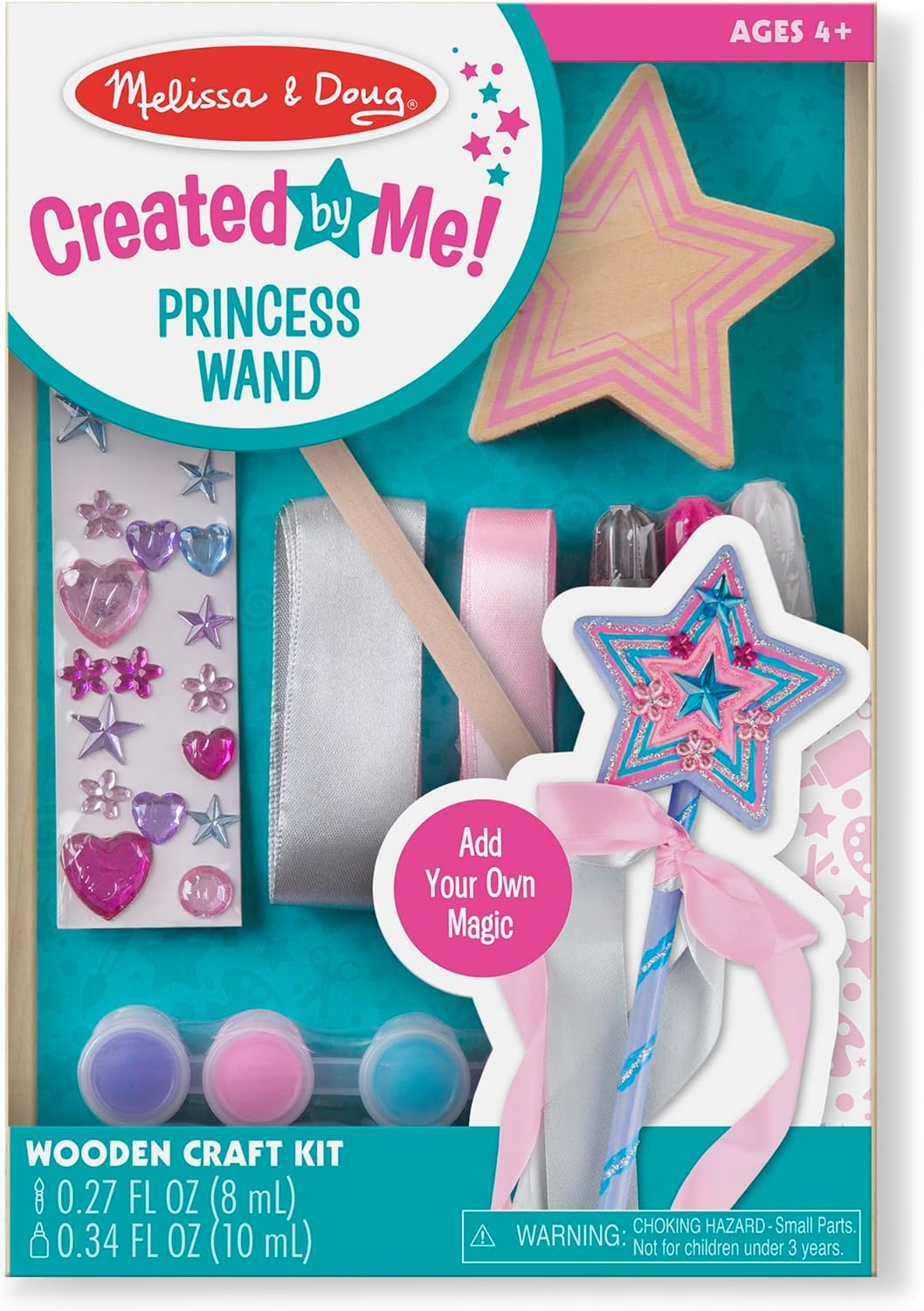 Melissa & Doug Created By Me! Paint & Decorate Your Own Wooden Princess Wand Craft Kit, Pink Princess Crafts Great for Rainy Days, Toys for Kids Ages 4+
