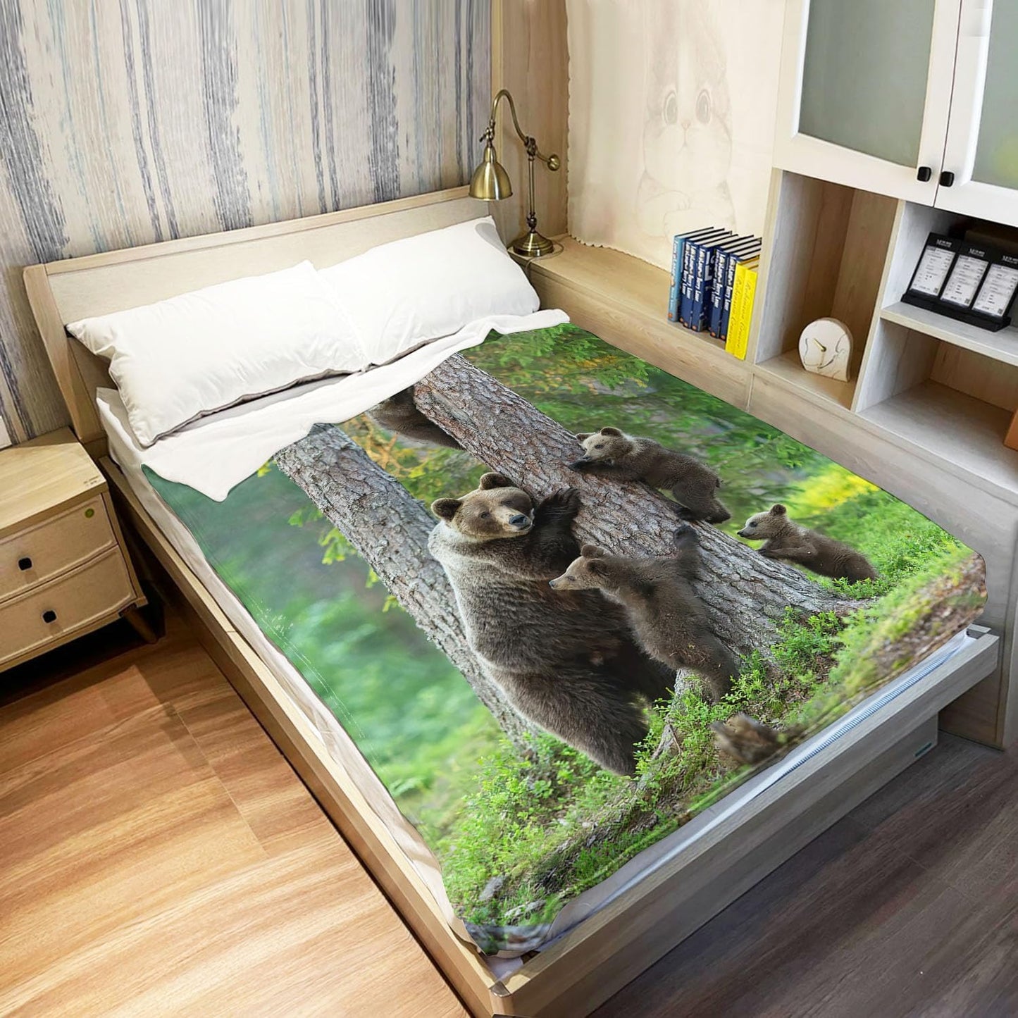 Soft Cozy Fleece Throw Blanket for Couch, Brown Bear Woods, 60X80 Inches