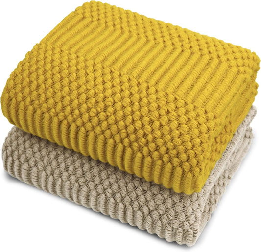 2 Pack Knit Throw Blankets for Bed Couch, Super Soft Farmhouse Throw Blanket, Summer Outdoor Blankets and Throws for Travel Camping, 50 x 60 Inches