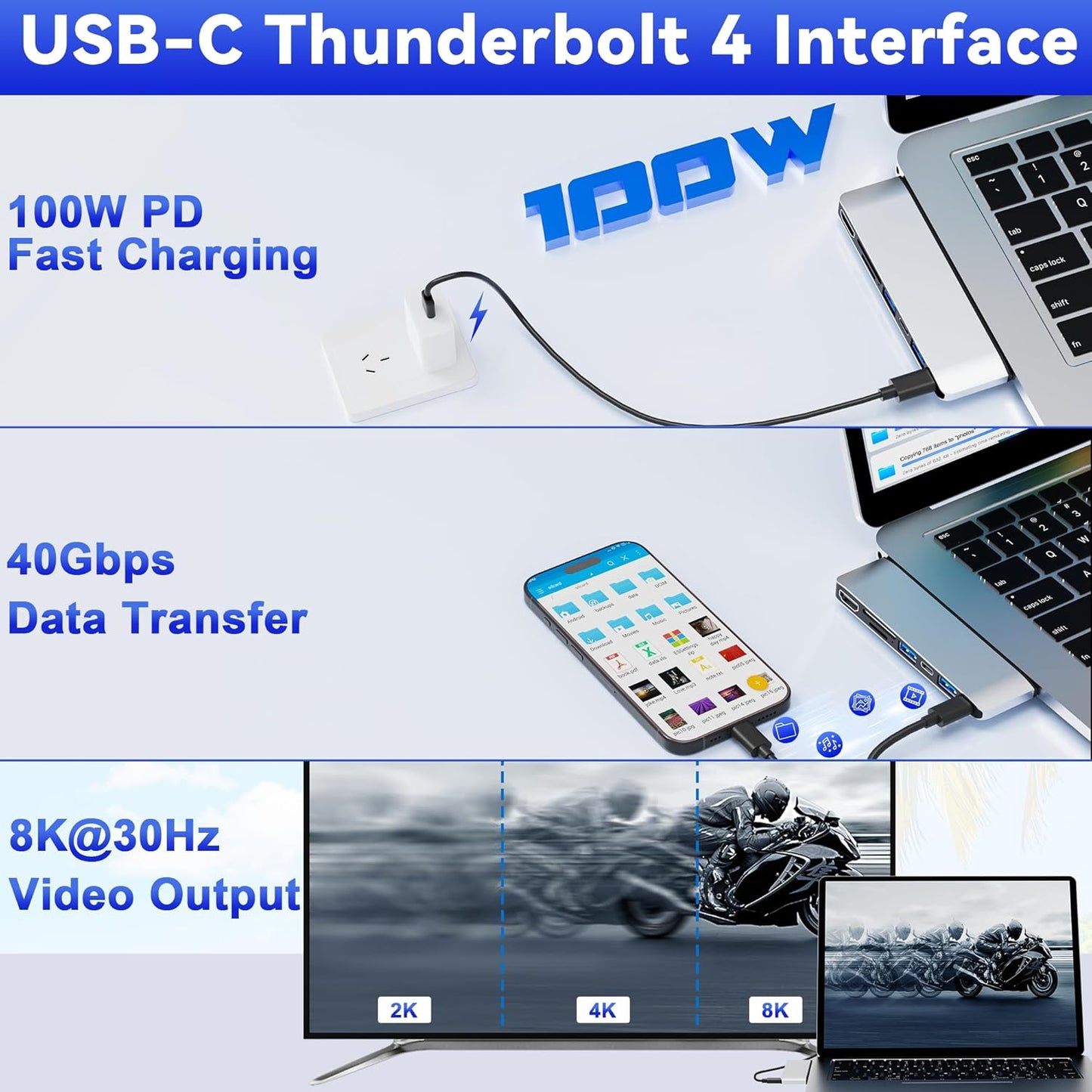 Surface Laptop 7 USB Hub Docking Station, Surface Laptop 2024 Accessories with 4K HDMI, USB-C Thunerbolt 4 (8K Display+40G Data+100W Charging), 2 USB 3.0, USB-C, SD/TF, hub for Surface Laptop 7 (2024)