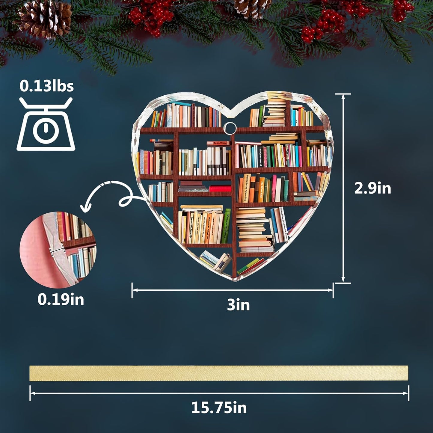 Crystal Book Lovers Gifts Hanging Christmas Ornament,Glass Hanging Book Themed Decoration for Readers, Bookworms, Reading Books Club