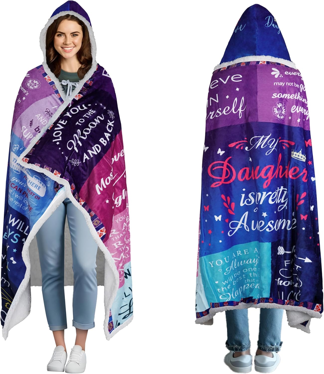 Mother's Day Daughter Gifts from Mom Birthday Gift Sherpa Flannel Wearable Hoodie Blanket Gifts for Adult Daughter