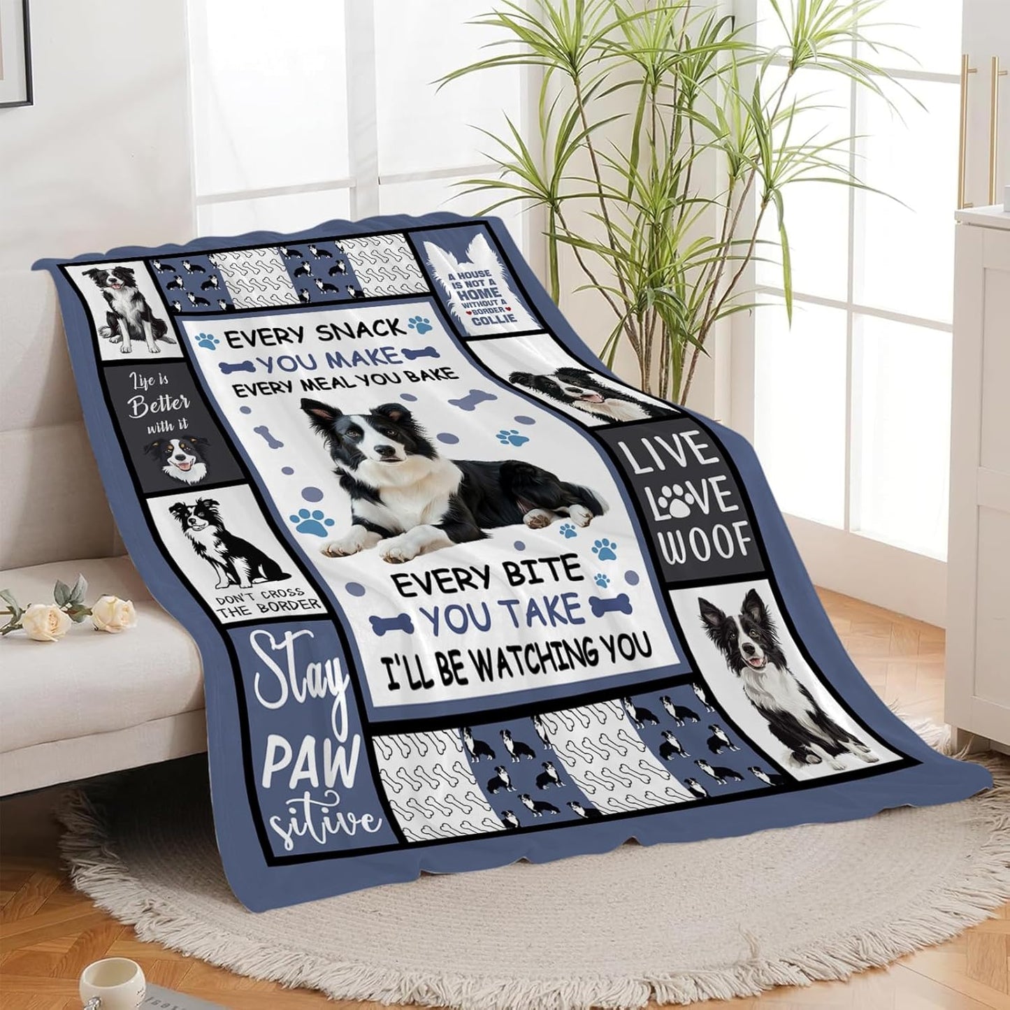 Border Collie Blanket, Dog Throw Blanket, Border Collie Gifts, Pet Dog Stuff Fleece Flannel Plush for Women Men Boys Girls Lover Adults Soft Bedding for Sofa Bed Office Home Decor 40"X50"