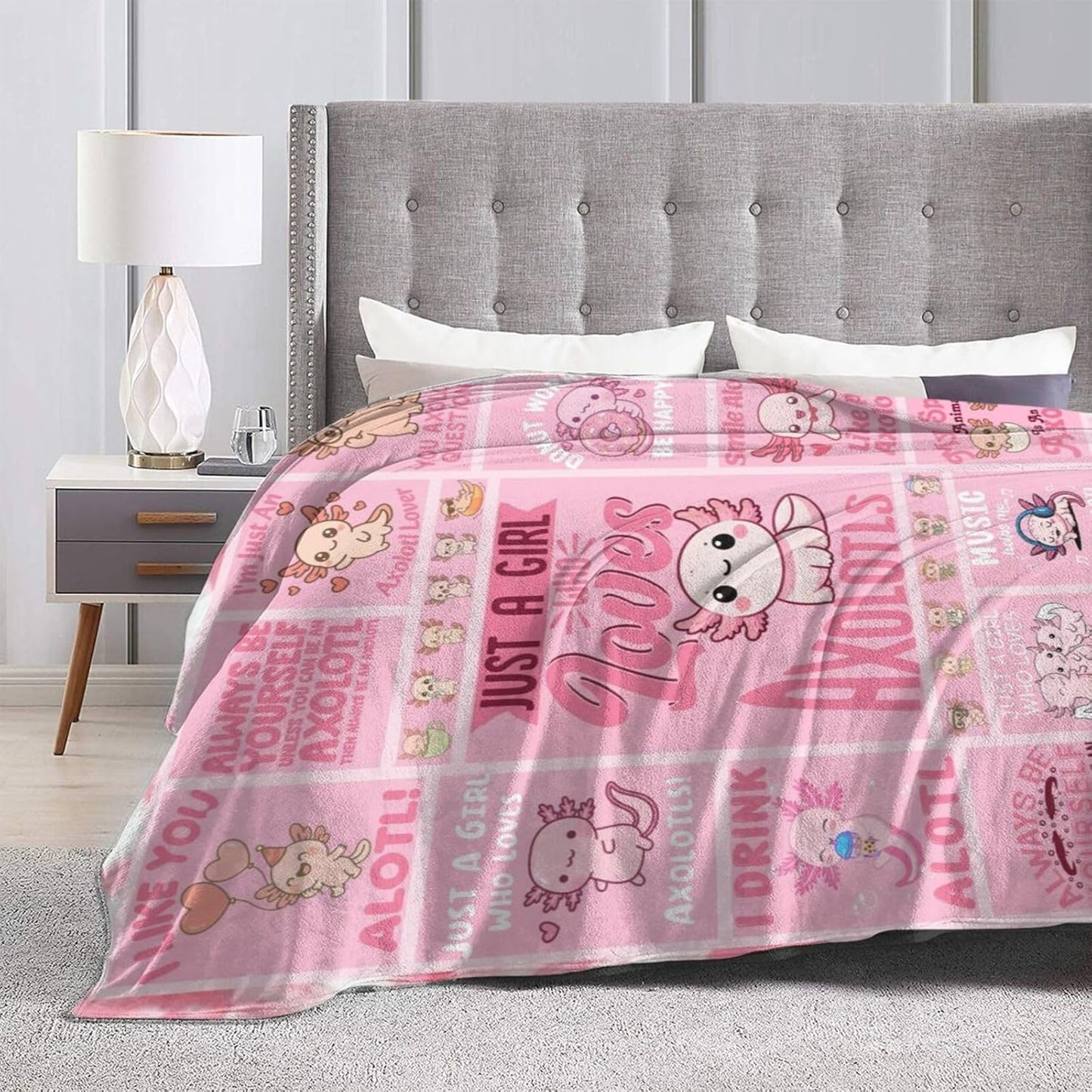 Axolotl Blanket Super Soft Warm Cozy Axolotl Flannel Throws Cute Patchwork Blankets Sofa Couch Room Decor Bedding Gifts 50"x40"