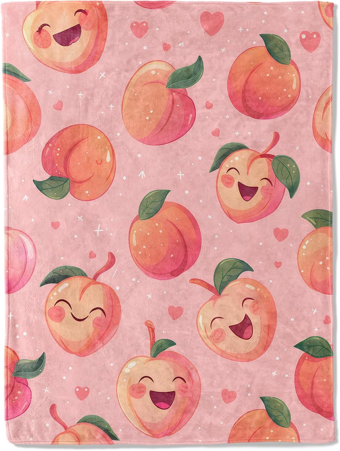 Peach Flannel Blanket - Cute Happy Fruit Smiling Peaches on Pink Throw - Lightweight Soft Cozy Gifts Blankets for Kids Adult,Modern Home Room Whimsical Decor 60x80in