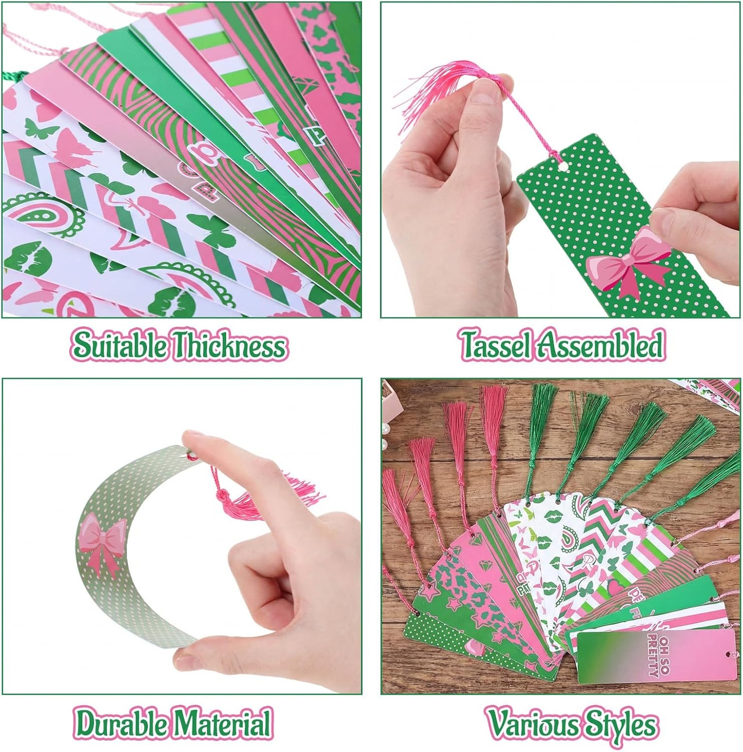 30 Set Pink and Green Sorority Bookmark with Tassels African American Pretty Sister Gifts for Women Sisterhood Party Favors Book Lover Reading Accessories