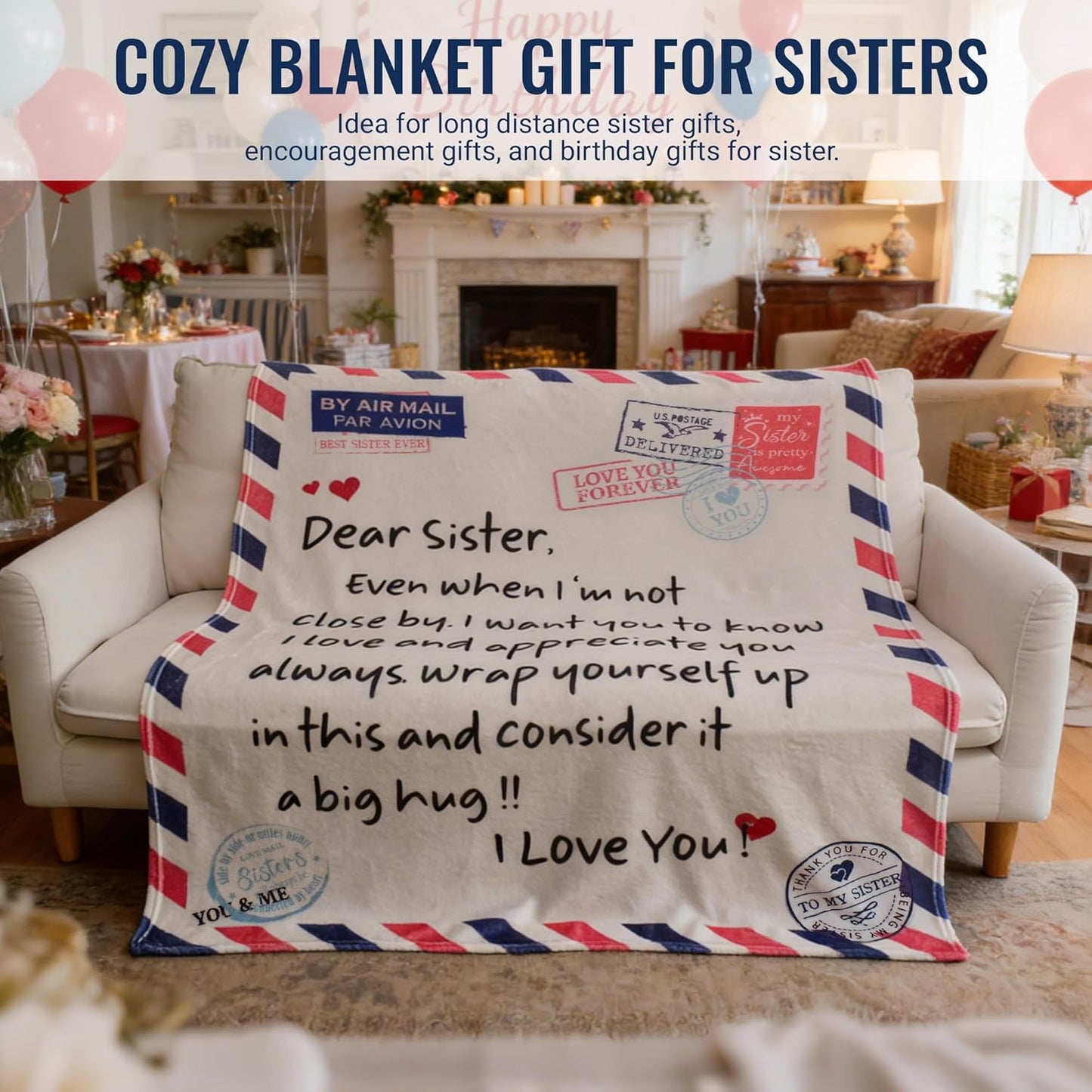 Sister Gift Blanket from Sister - Cozy Soft Flannel Throw Blanket for Sis Birthday, Christmas, Valentines Day, Encouragement & Long Distance Gifts, Bed, Couch Decor 60”x50”